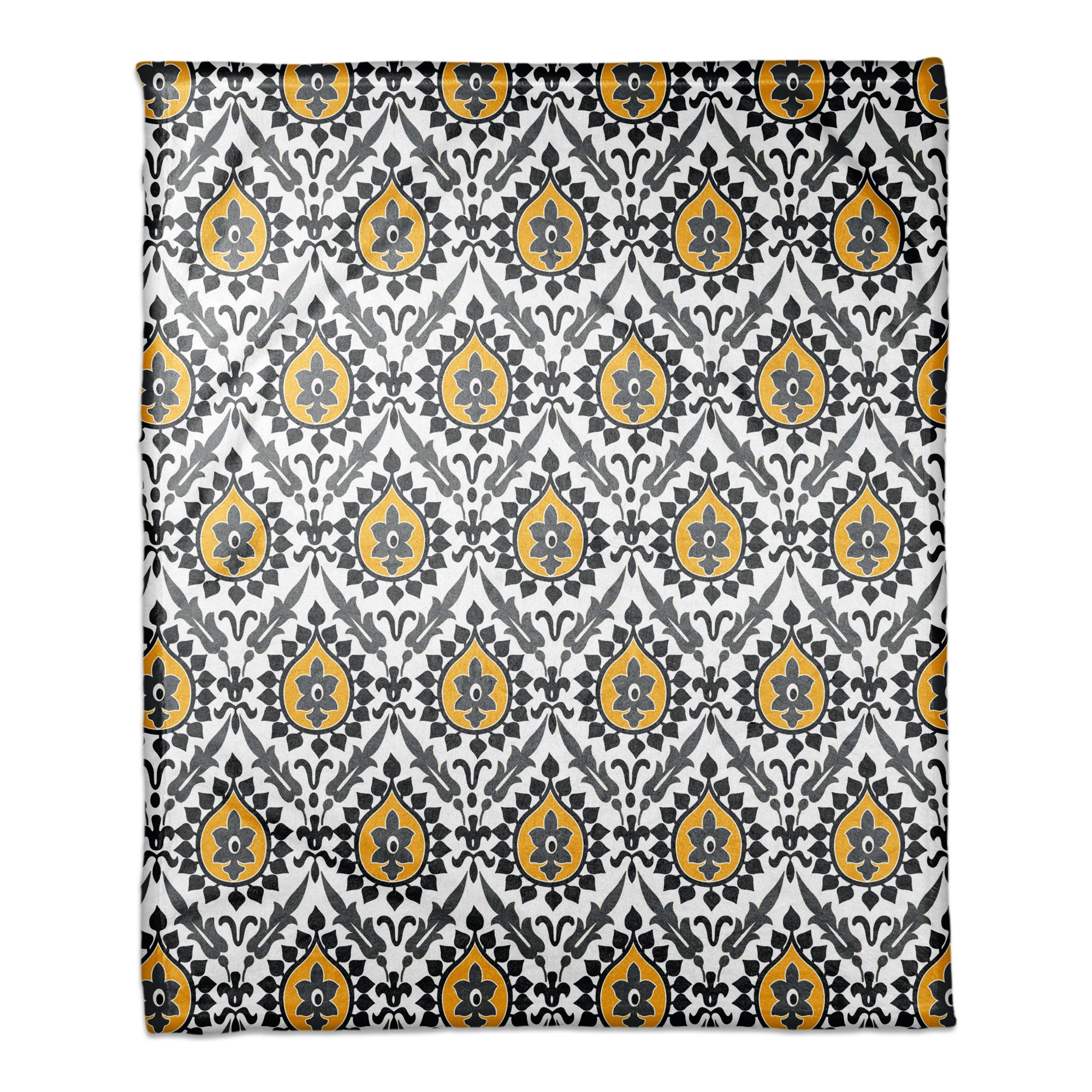 Ikat in Black and Yellow 50x60 Coral Fleece Blanket