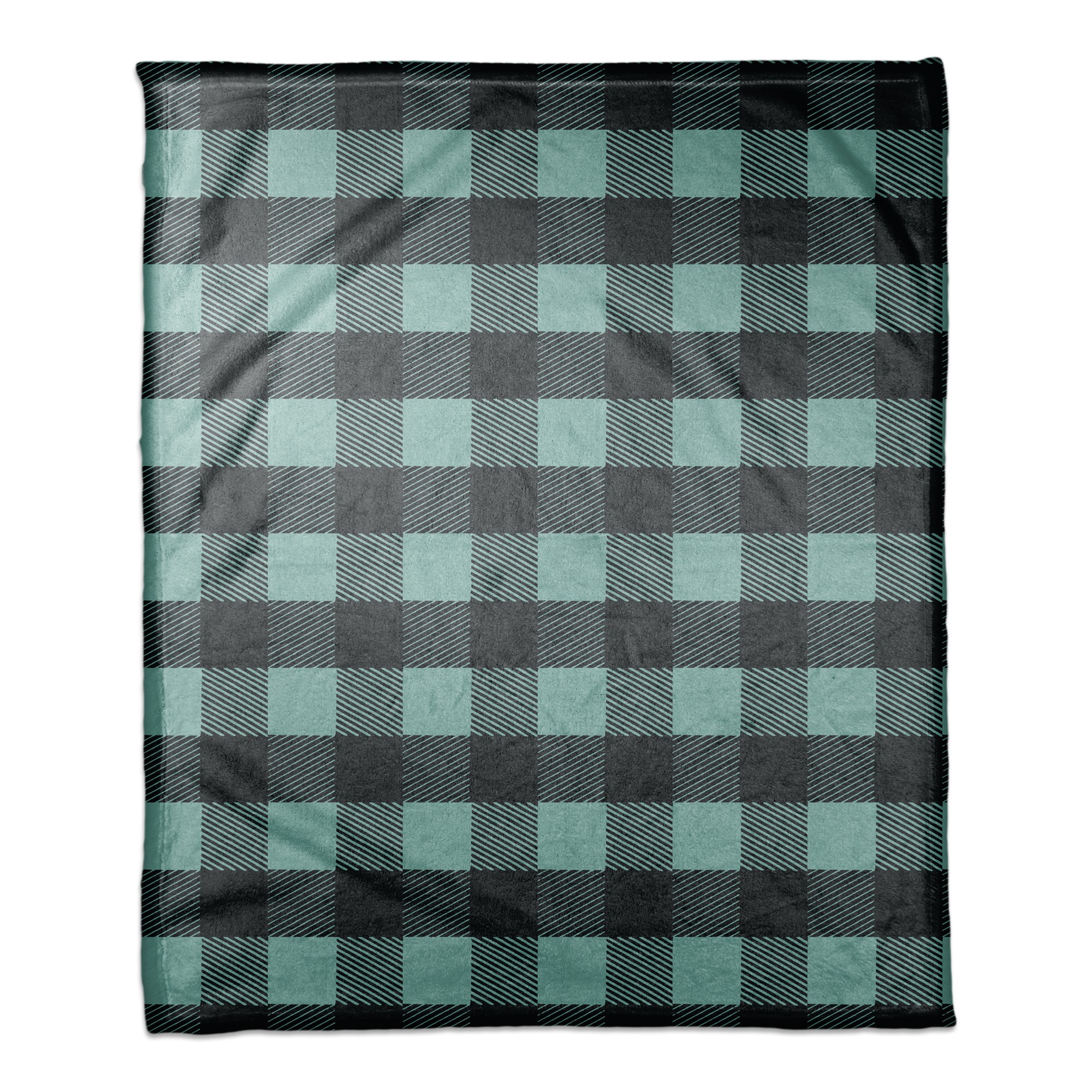 Teal Buffalo Check Plaid 50x60 Coral Fleece Blanket