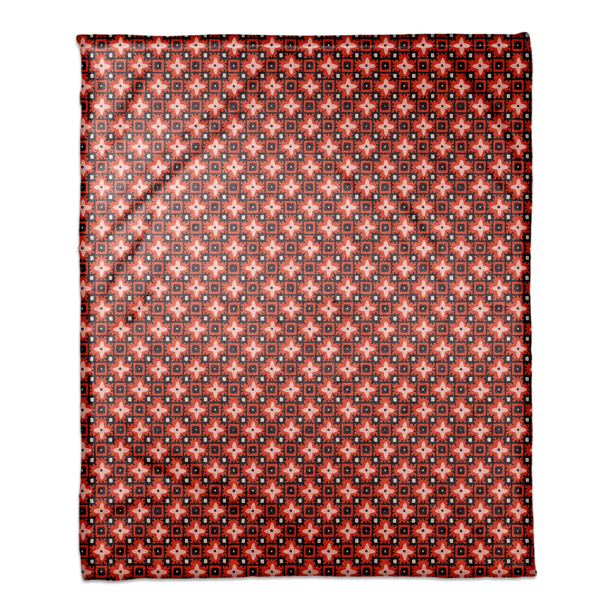 Red Floral Squares 50x60 Coral Fleece Blanket