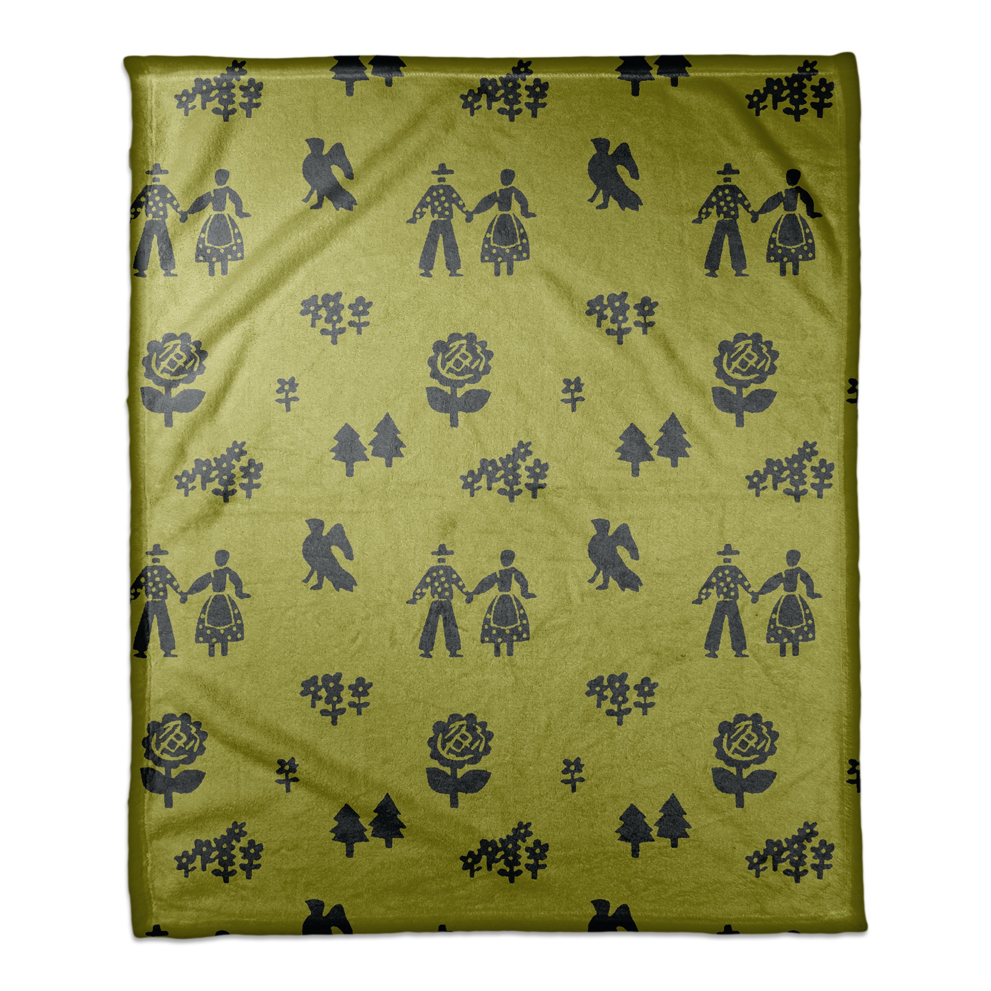 Folk Forest Motif in Green 50x60 Coral Fleece Blanket