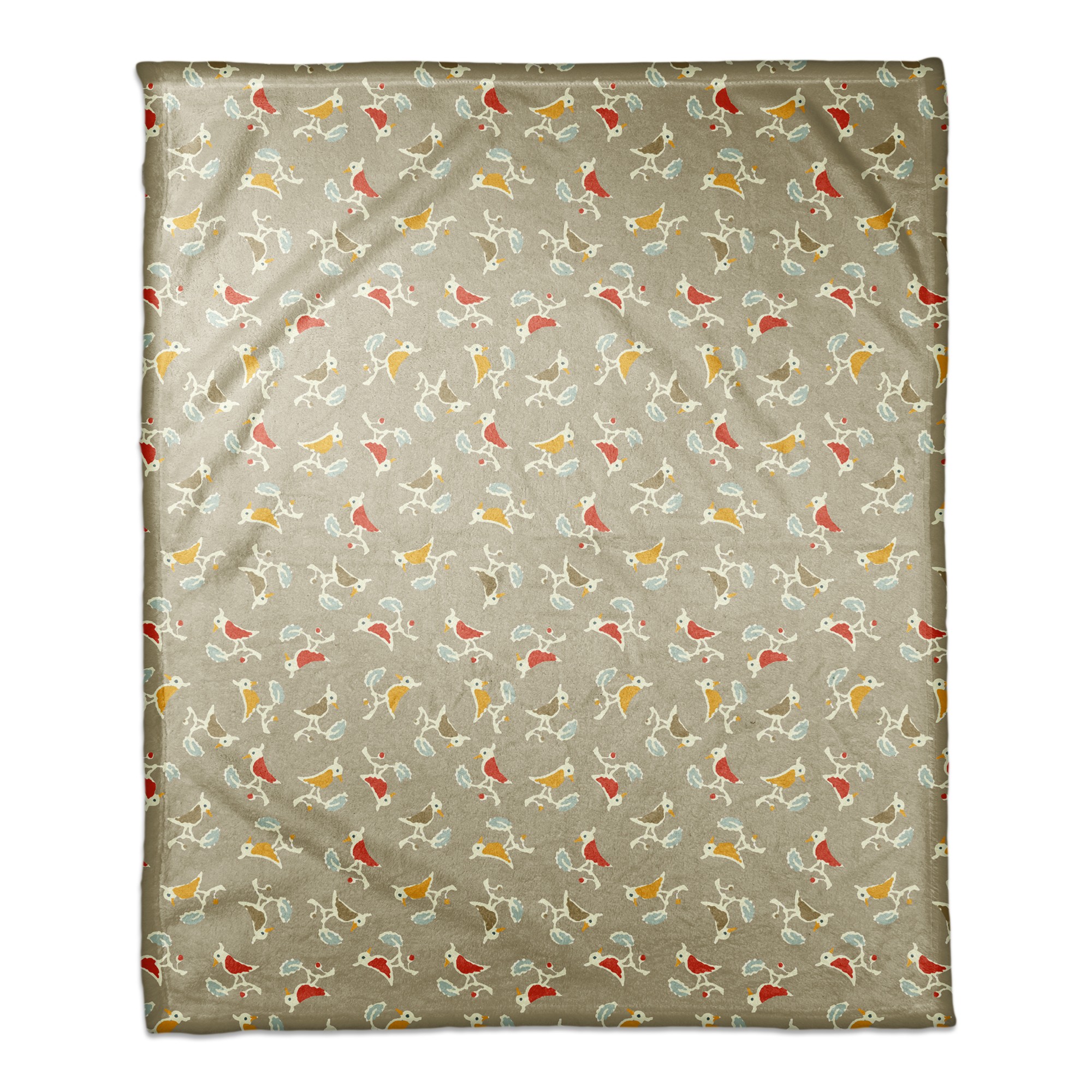 Songbird Pattern in Tan 50x60 Coral Fleece Blanket