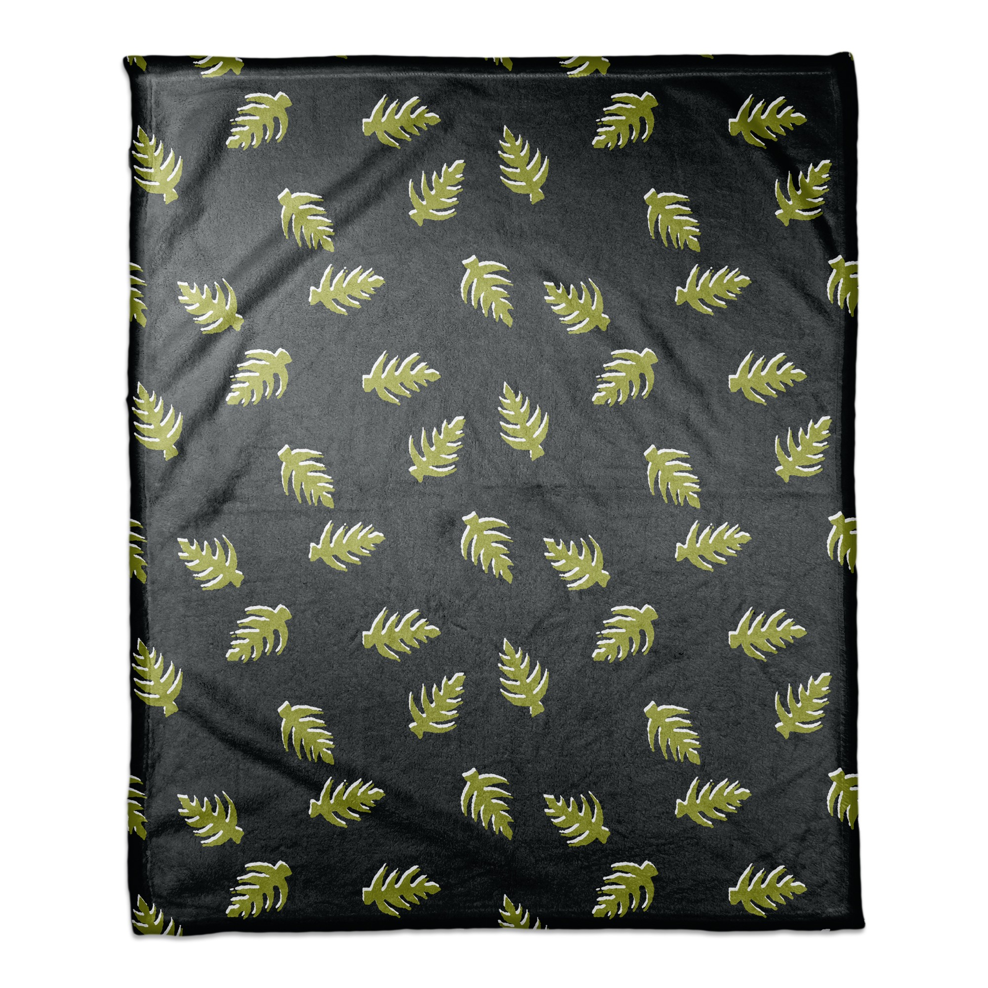 Palm Pattern in Green and Black 50x60 Coral Fleece Blanket