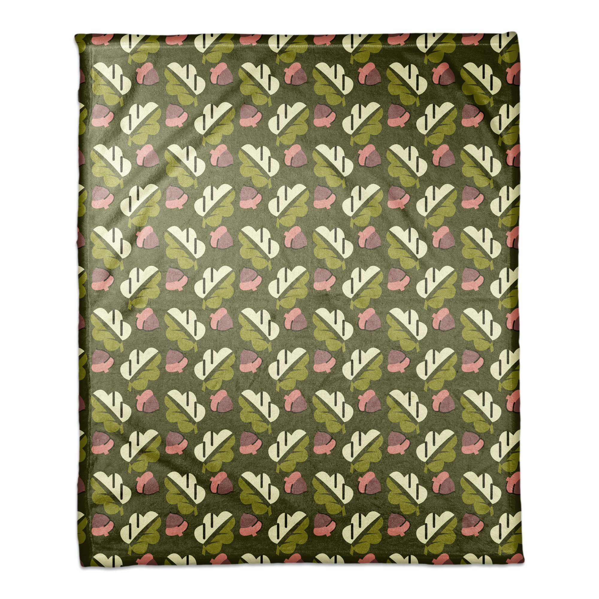 Acorns and Leaves Pattern in Green 50x60 Coral Fleece Blanket
