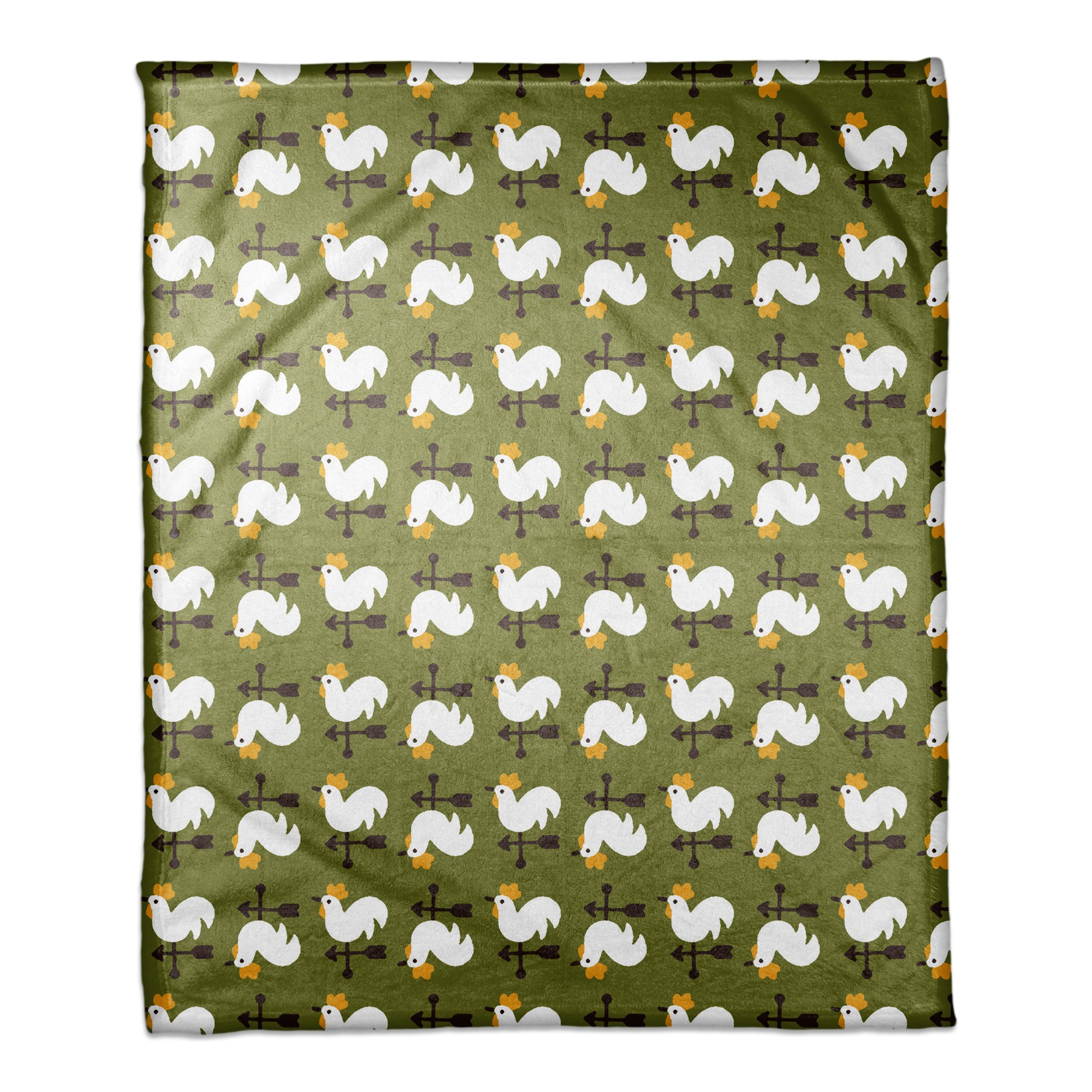 Green Rooster Pattern 50x60 Coral Fleece Blanket