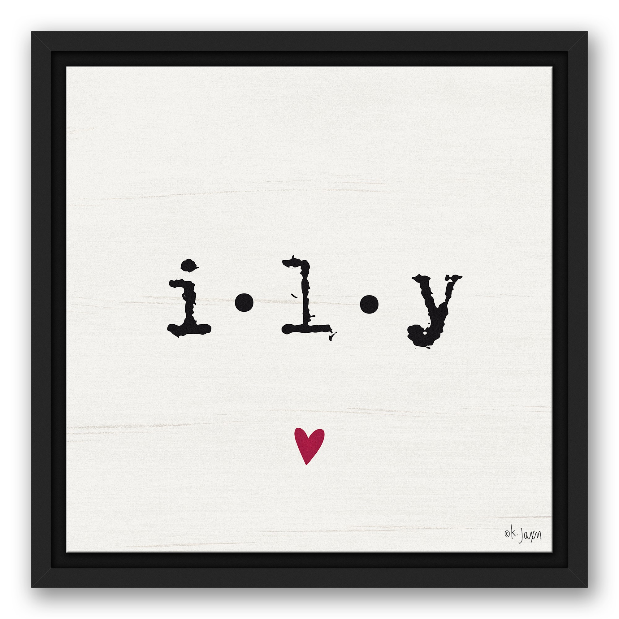 ILY Heart Framed 12x12 Black Floating Framed Canvas