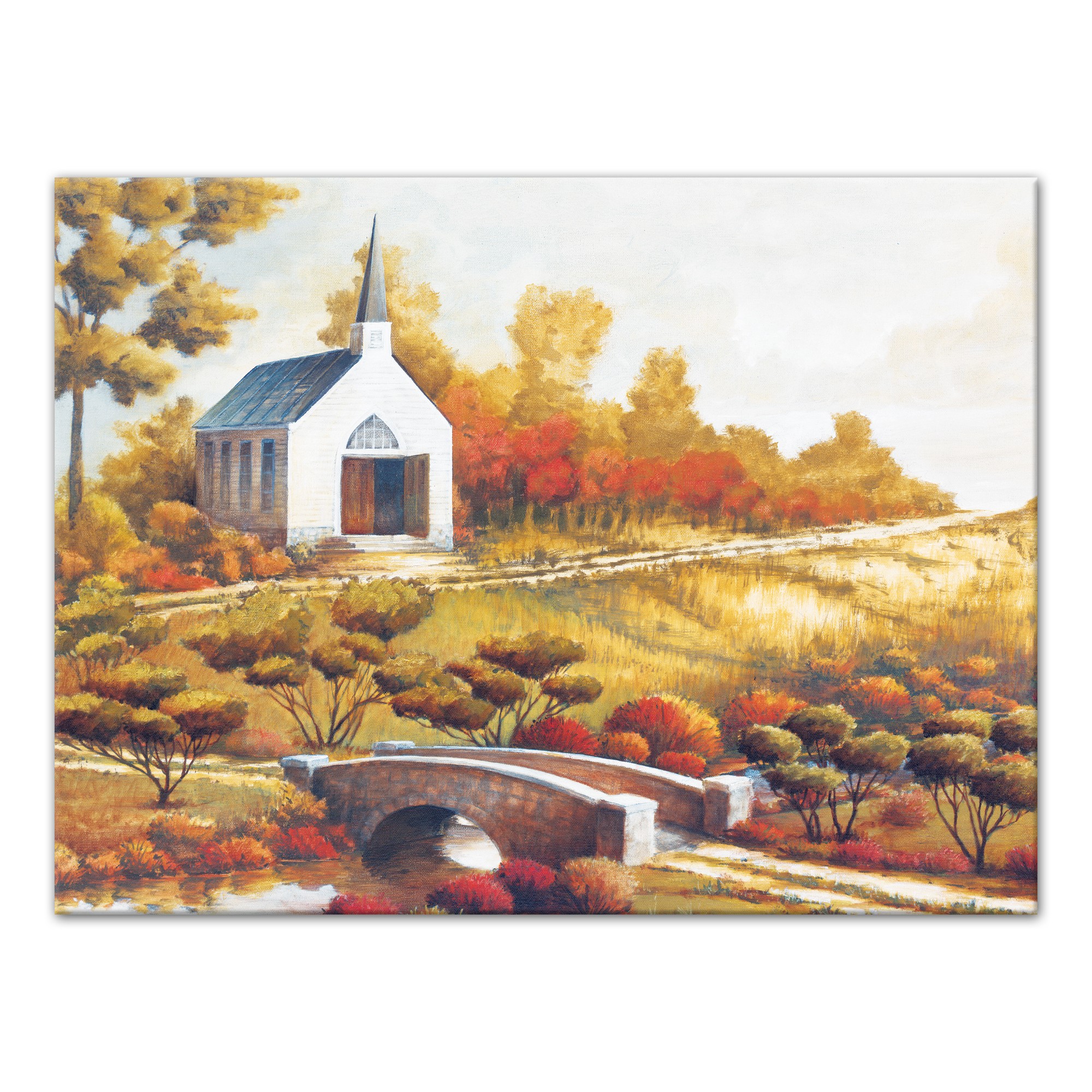 Hillside Church Scene 18x24 Canvas Wall Art