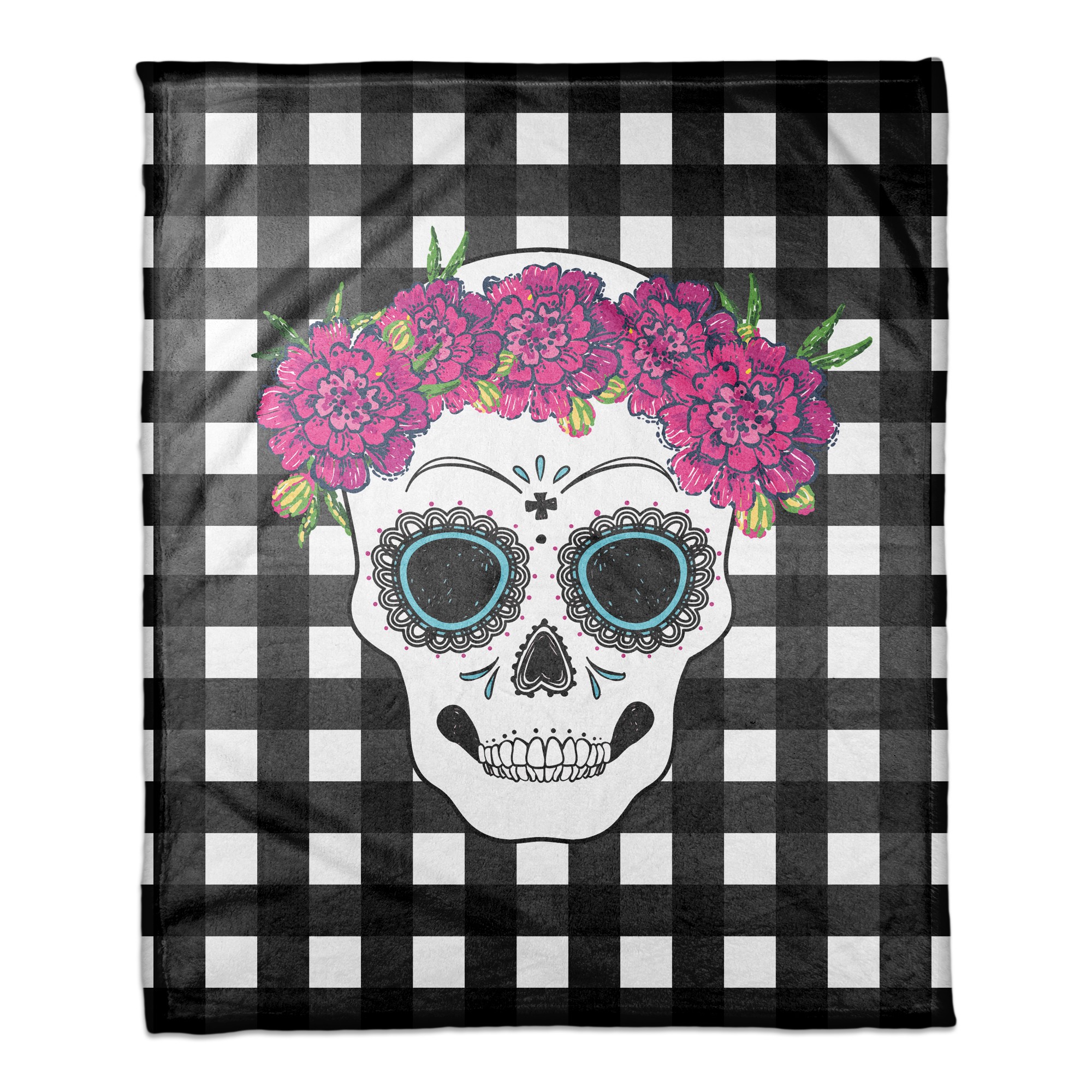 Sugar Skull Buffalo Check 50x60 Coral Fleece Blanket