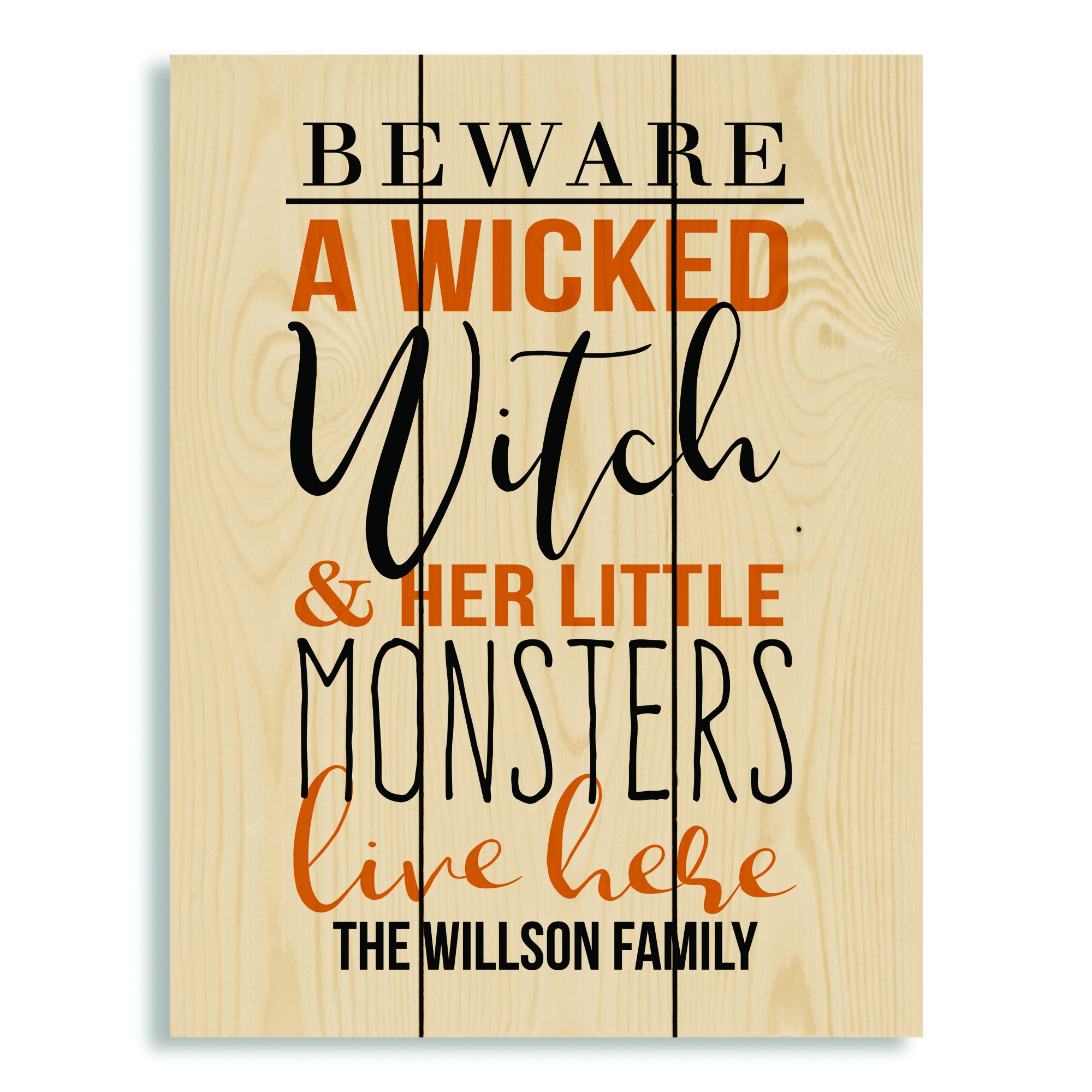 A Wicked Witch and Her Monsters 10.5x14 Personalized Pallet Wood Art