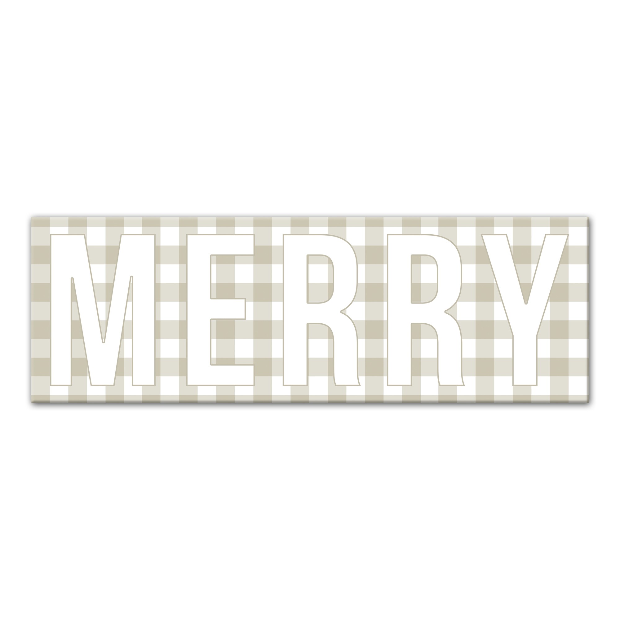Beige Plaid Merry in White 12x36 Canvas Wall Art