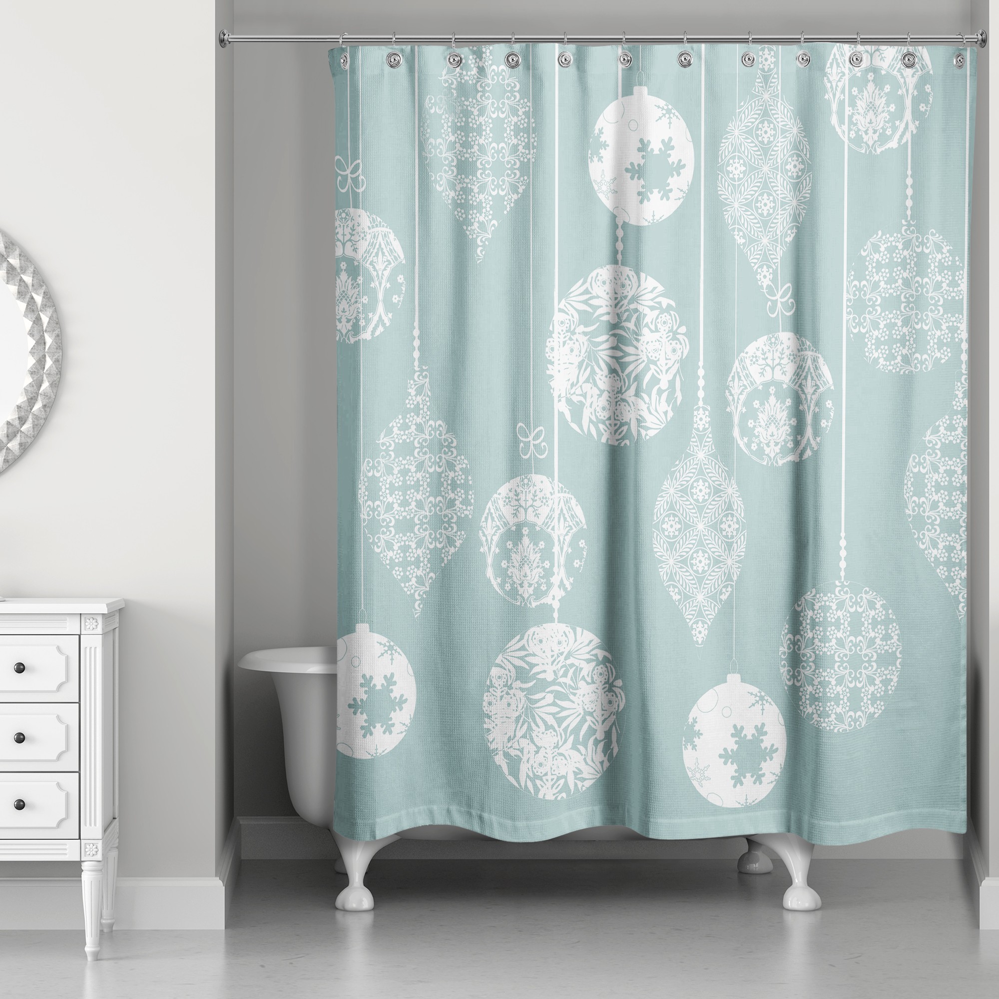 Teal and White Ornaments 71x74 Shower Curtain