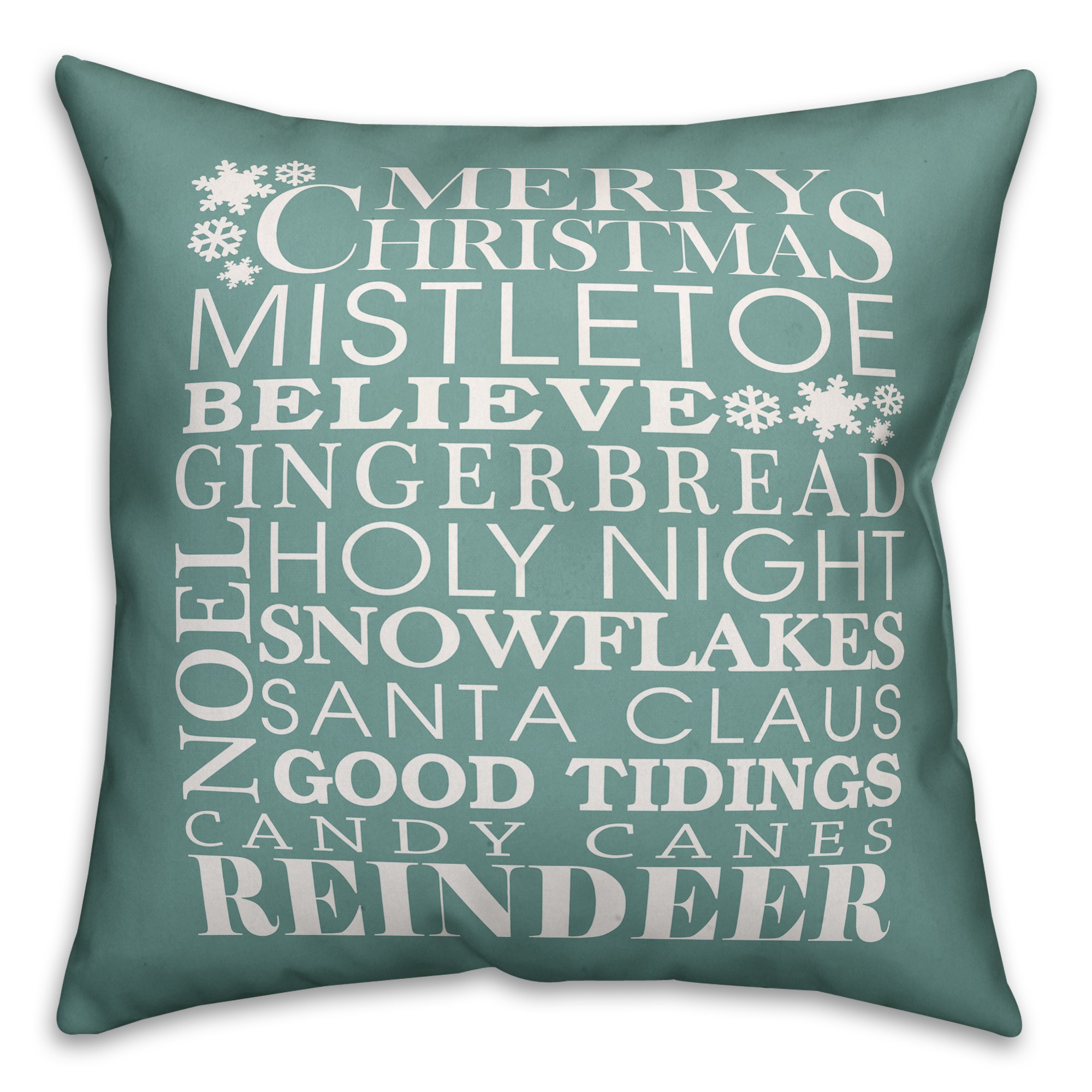 Christmas Sayings in Green 18x18 Spun Poly Pillow