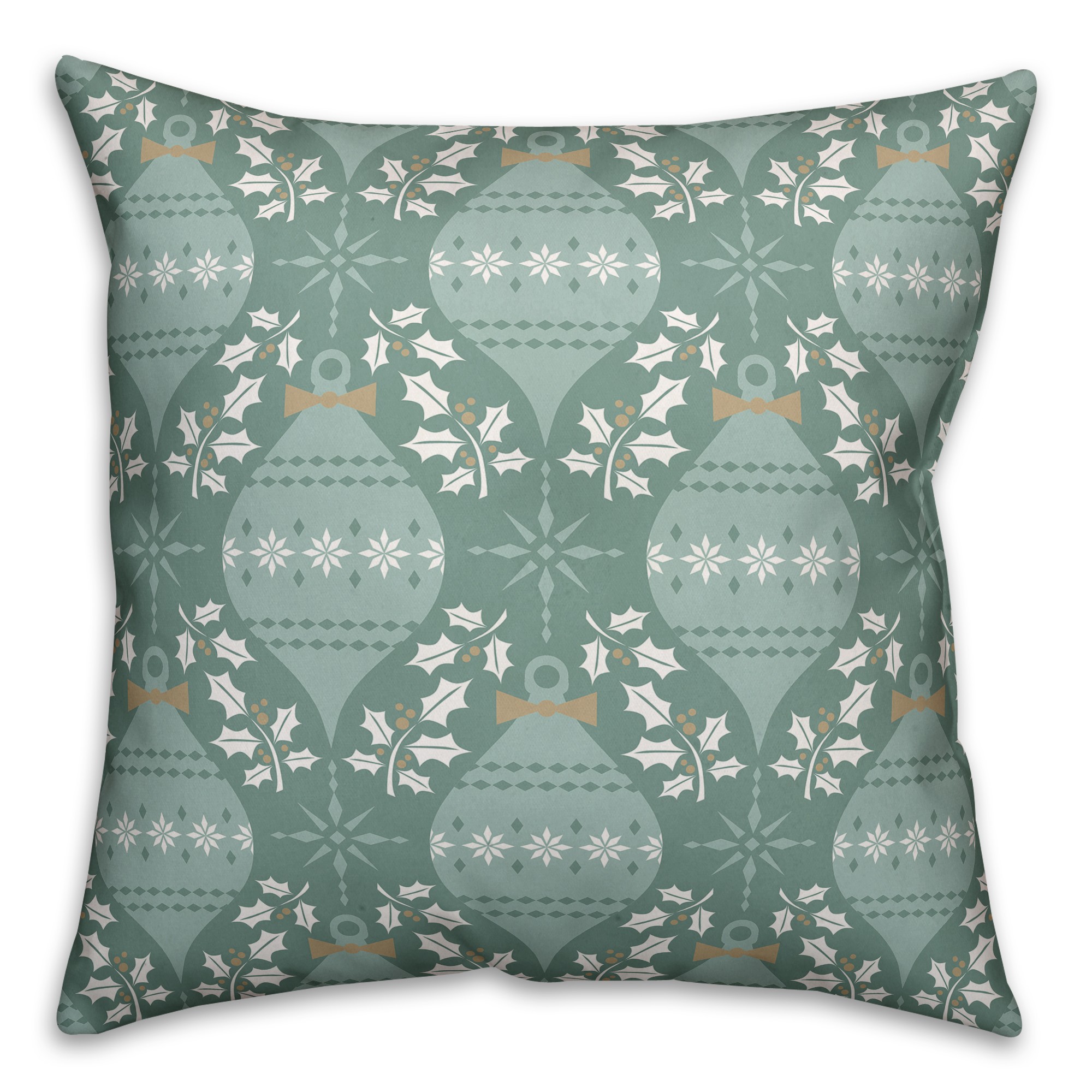 Green Christmas Ornaments Pattern 18x18 Spun Poly Pillow