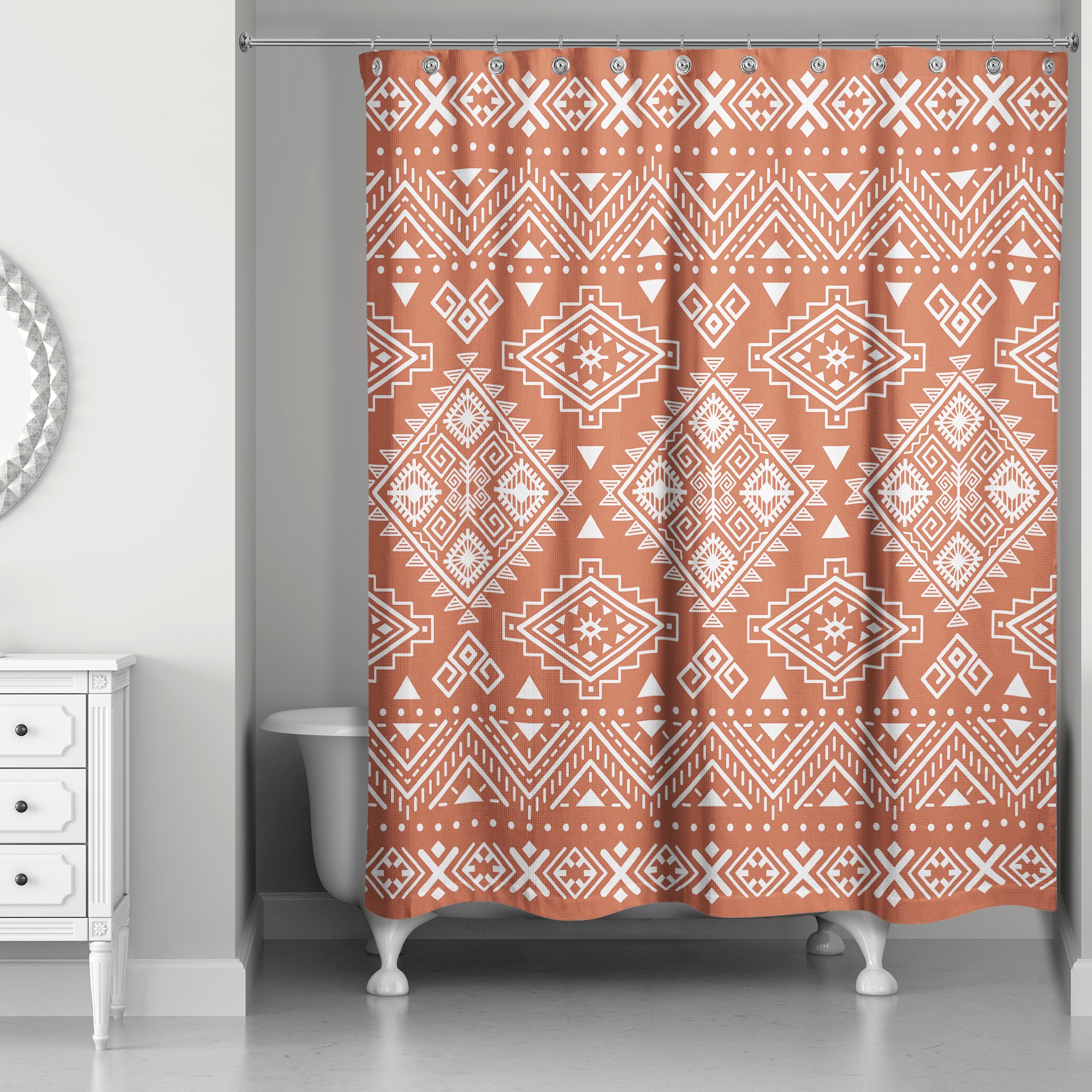 Red Clay with White Tribal Pattern 71x74 Shower Curtain