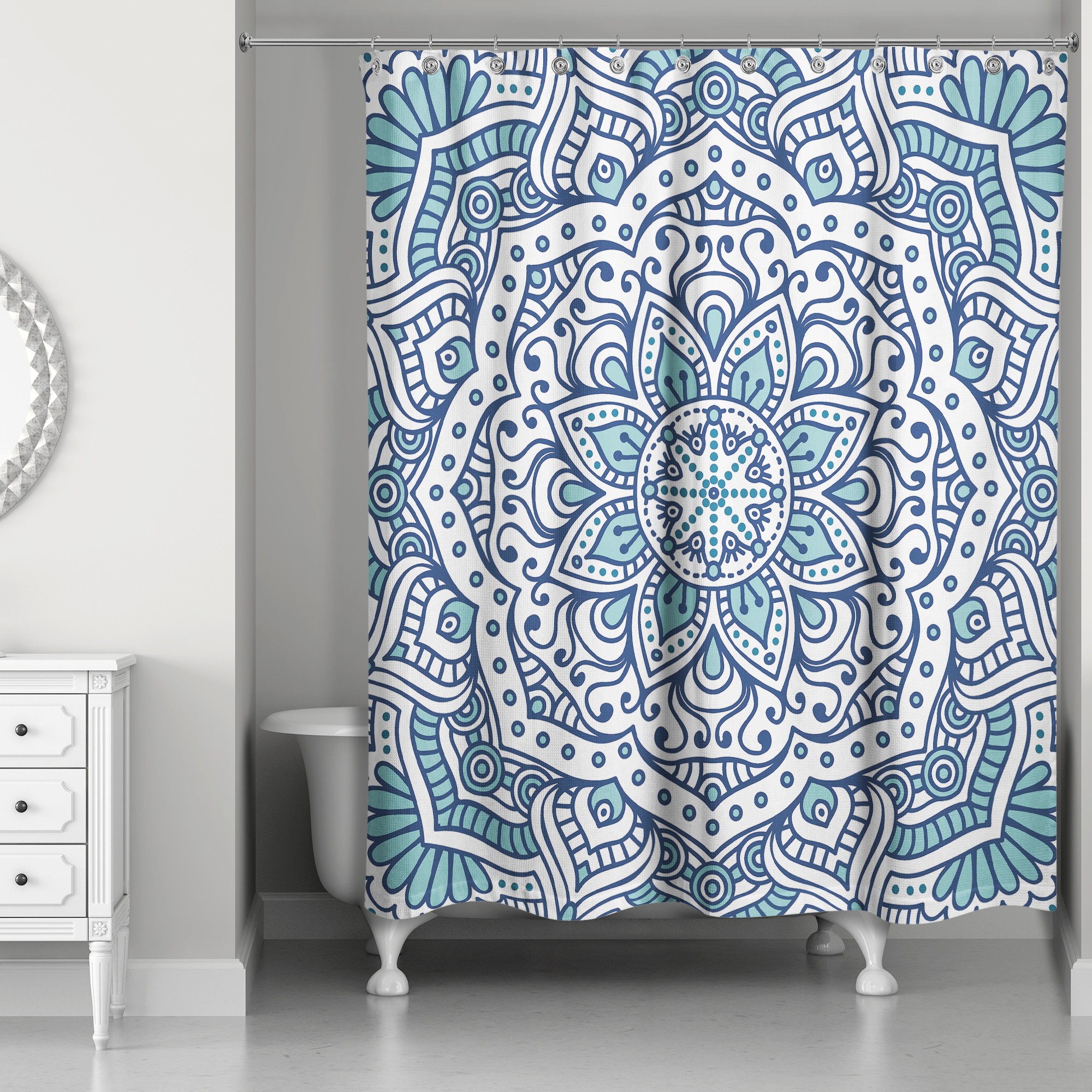 Blue Teal Mandala Pattern 71x74 Shower Curtain