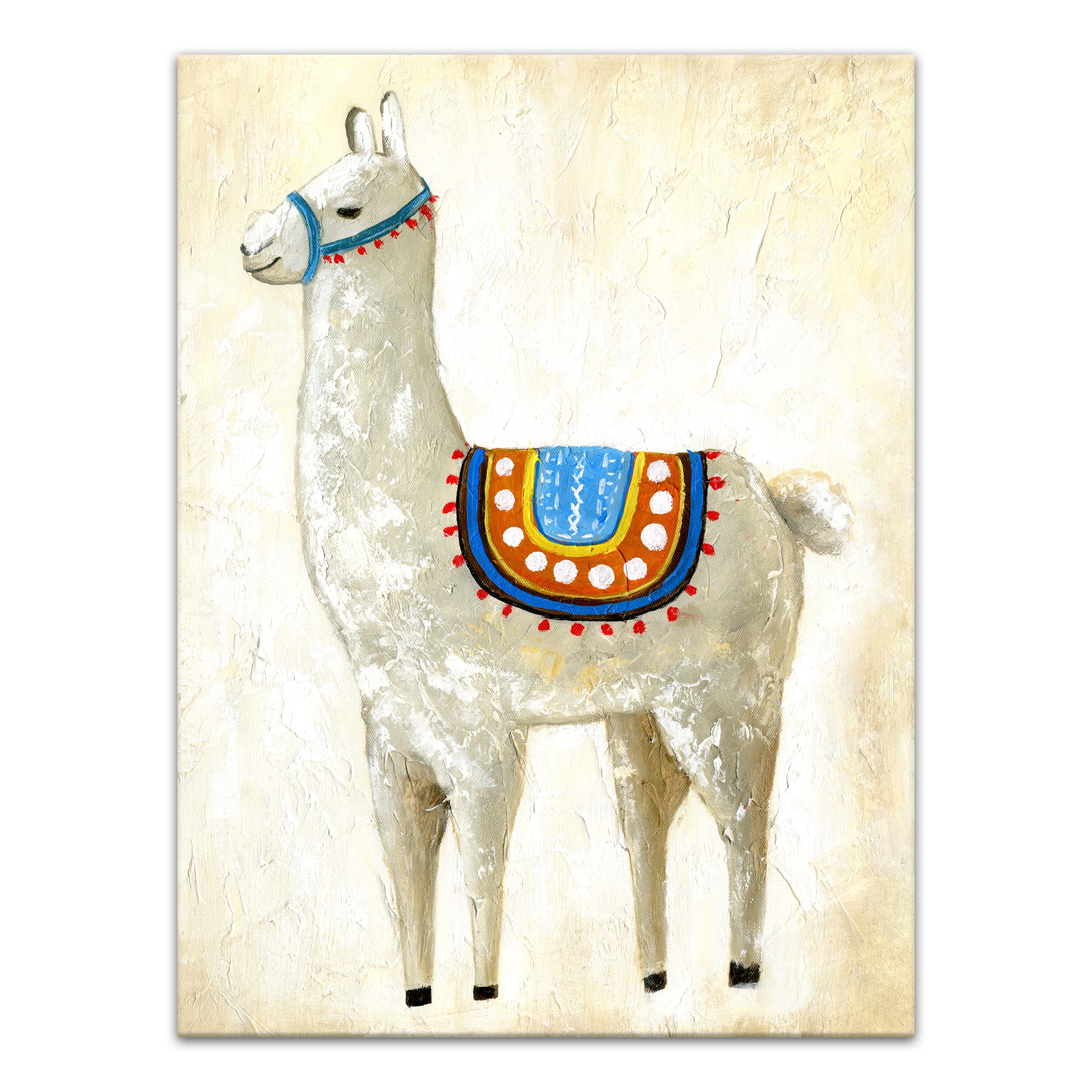 Alpaca on Beige Background 12x16 Canvas Wall Art