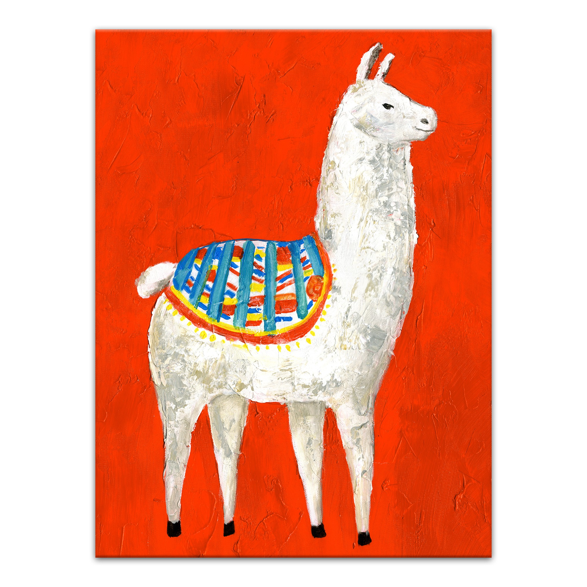 Alpaca on Orange Background 12x16 Canvas Wall Art