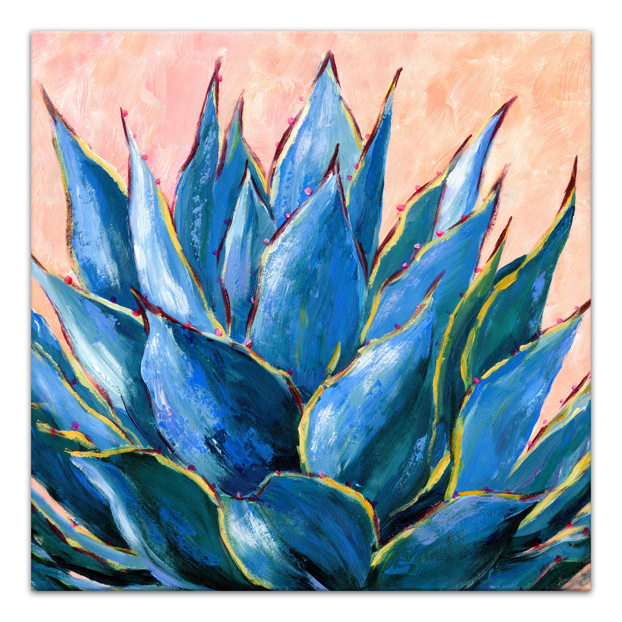 Blue and Pink Aloe Plant 30x30 Canvas Wall Art