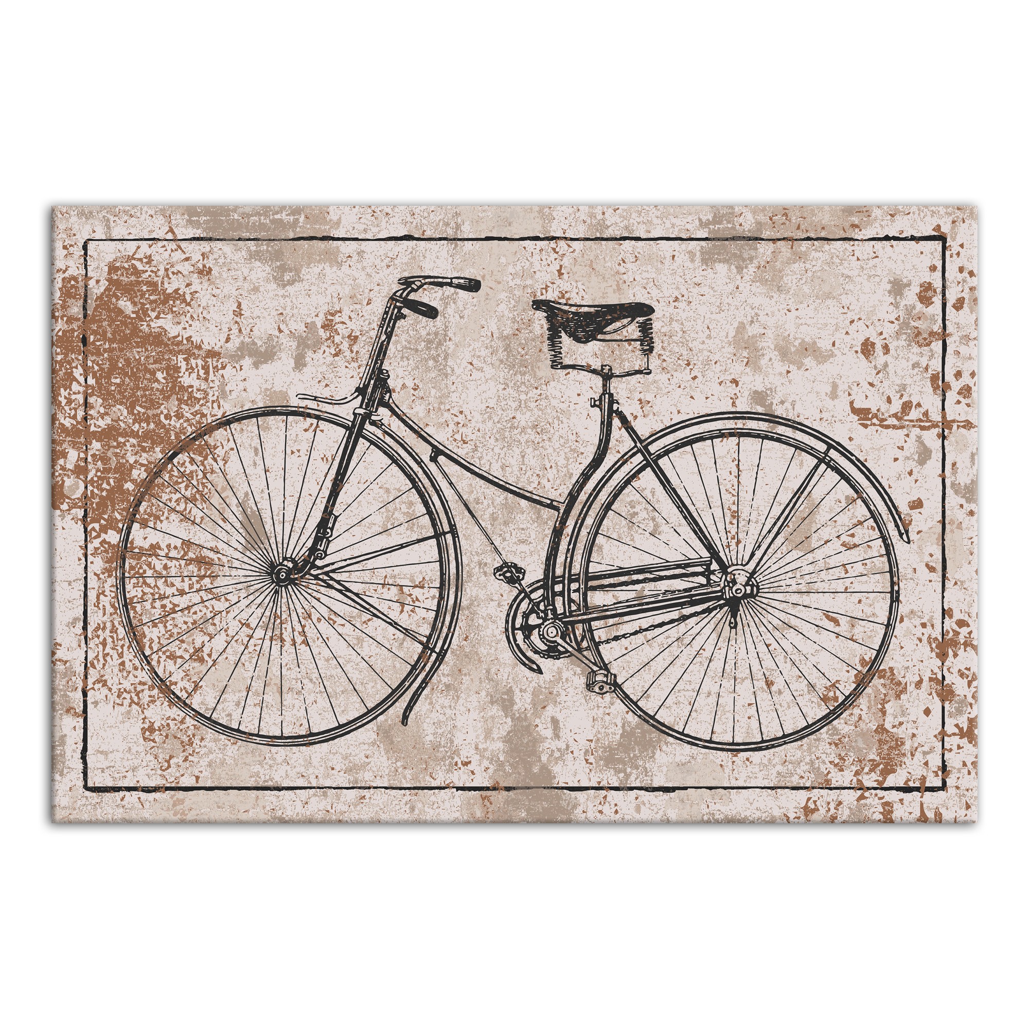 Black Vintage Bike on Spackle Beige 16x24 Canvas Wall Art
