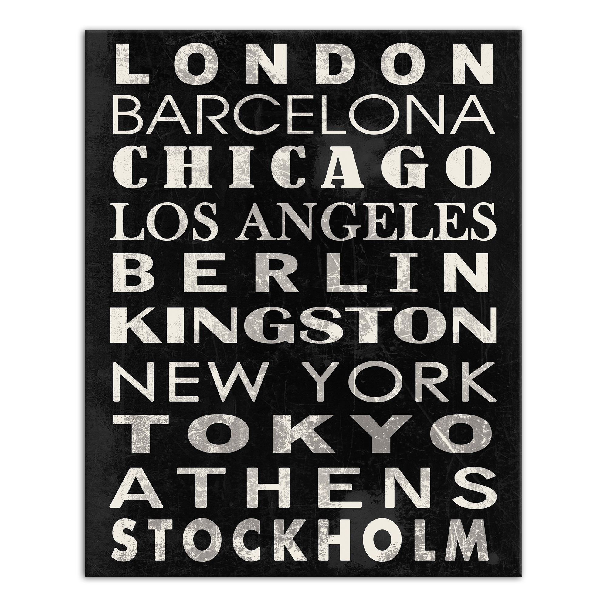 Major City Names 16x20 Canvas Wall Art