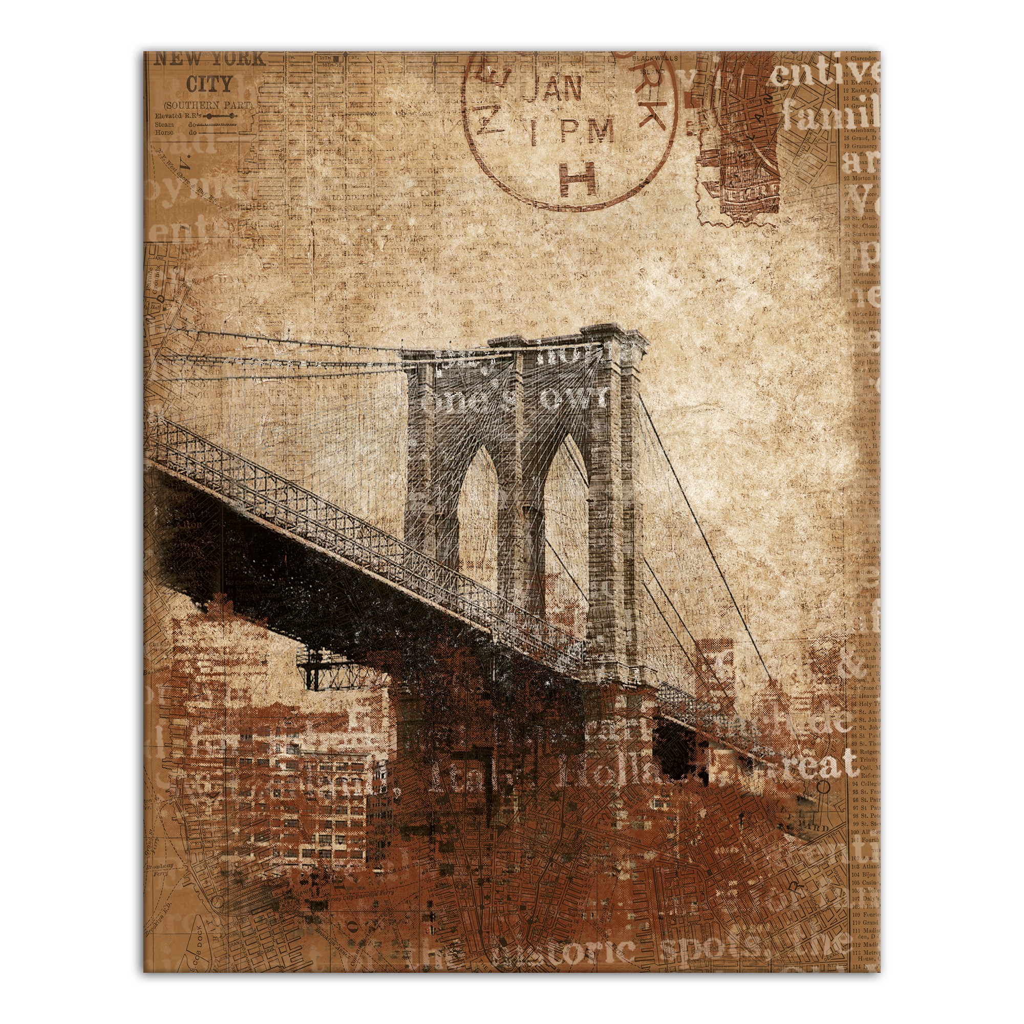 Brooklyn Bridge Distressed 16x20 Canvas Wall Art