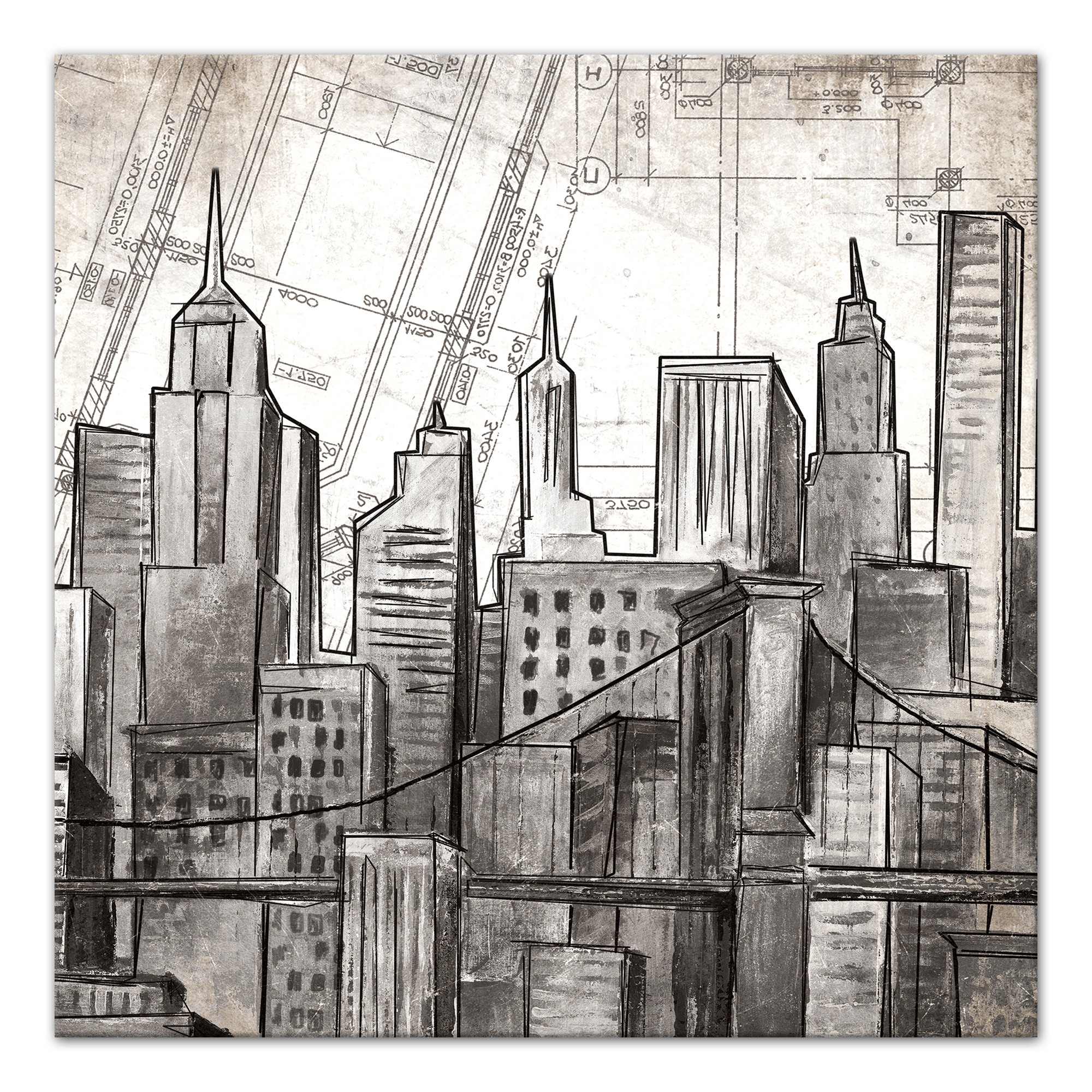 Sketch City Skyline 16x16 Canvas Wall Art