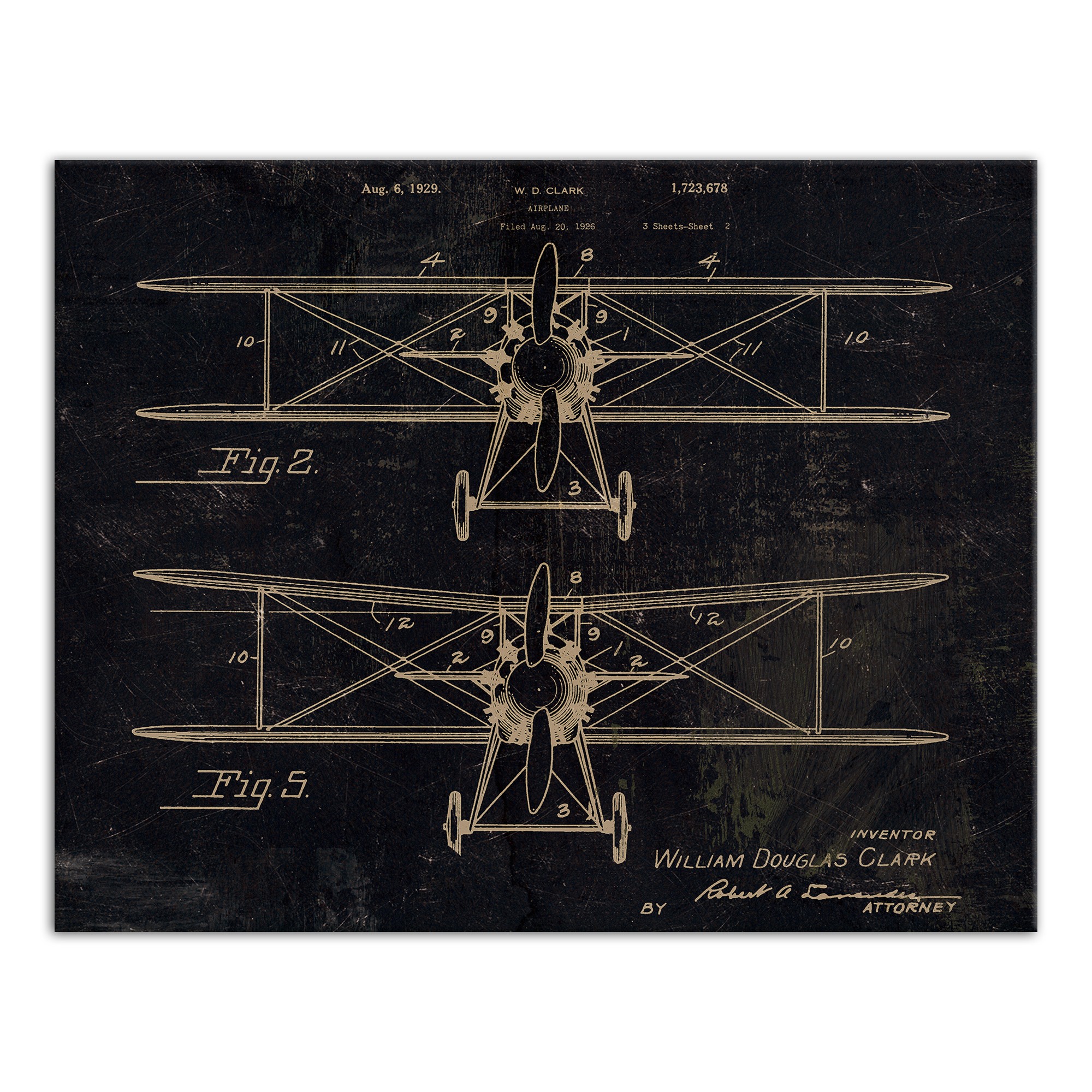 Vintage Airplane Patent 11x14 Canvas Wall Art