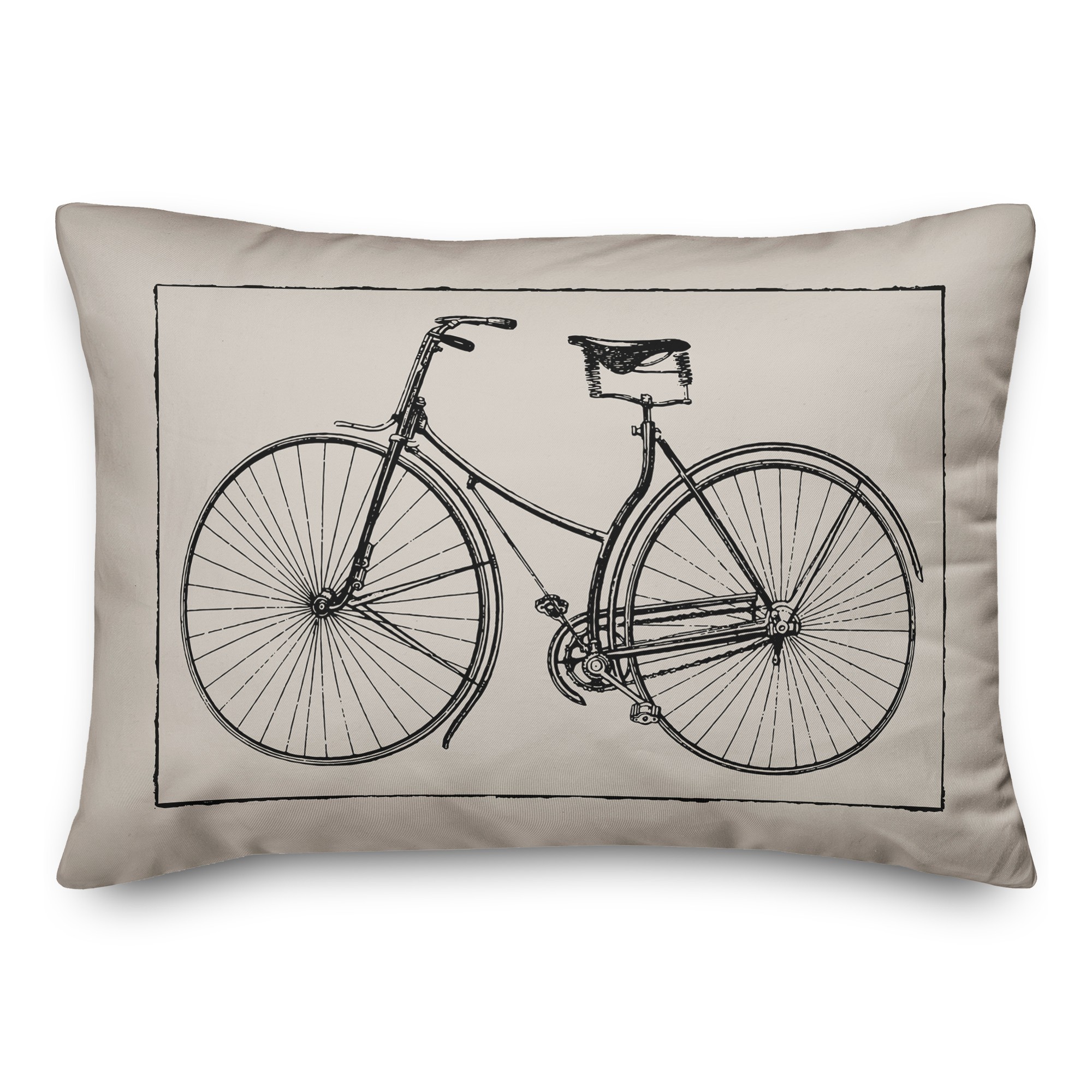 Black Vintage Bike on White 14x20 Spun Poly Pillow