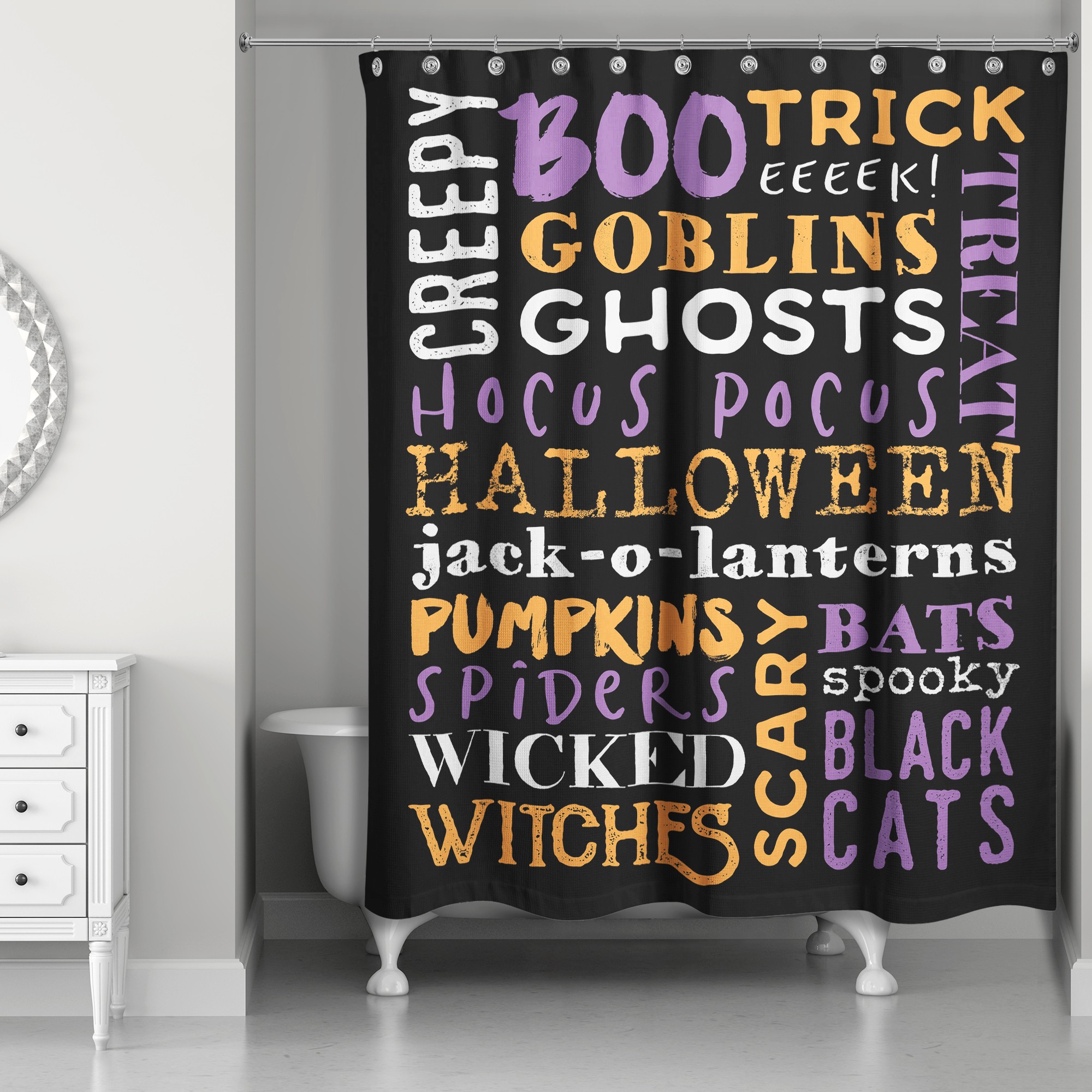 Halloween Words 71x74 Shower Curtain