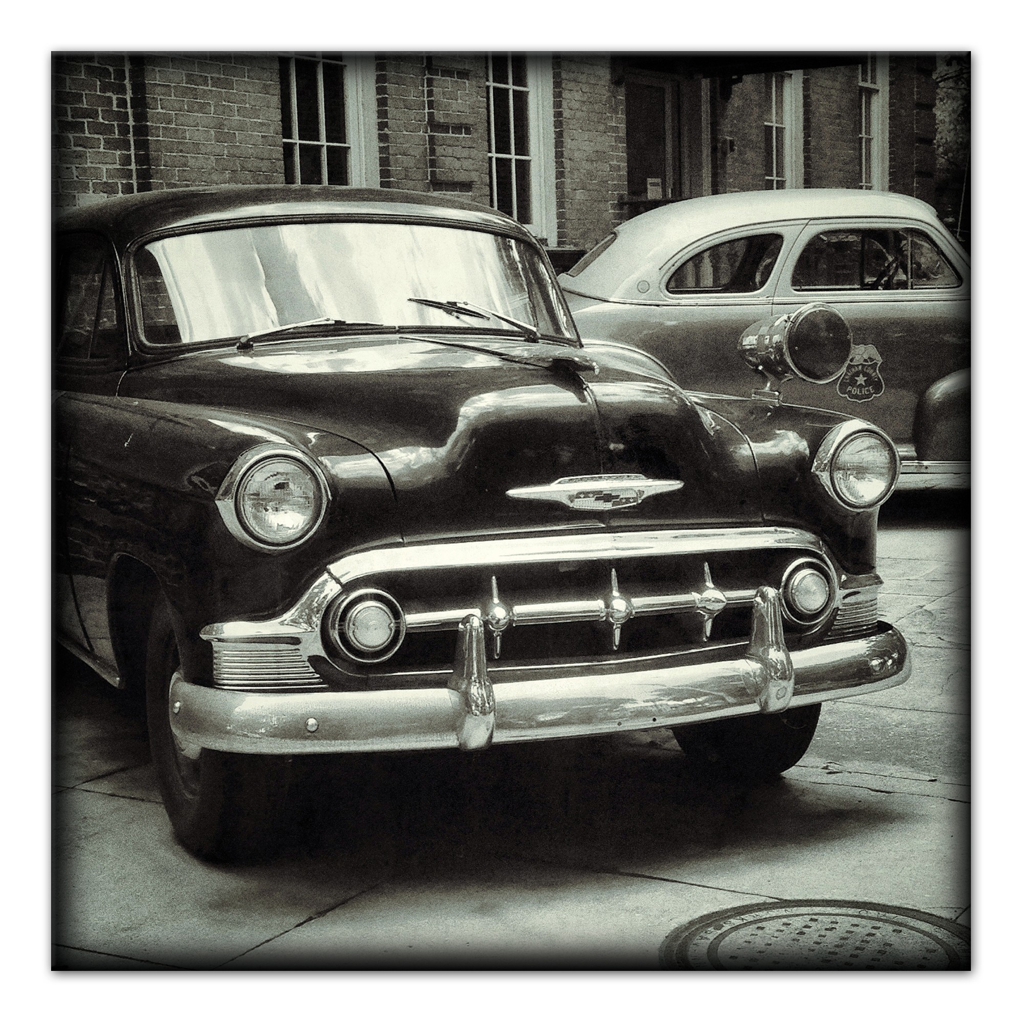 Black and White Vintage Cars 16x16 Canvas Wall Art