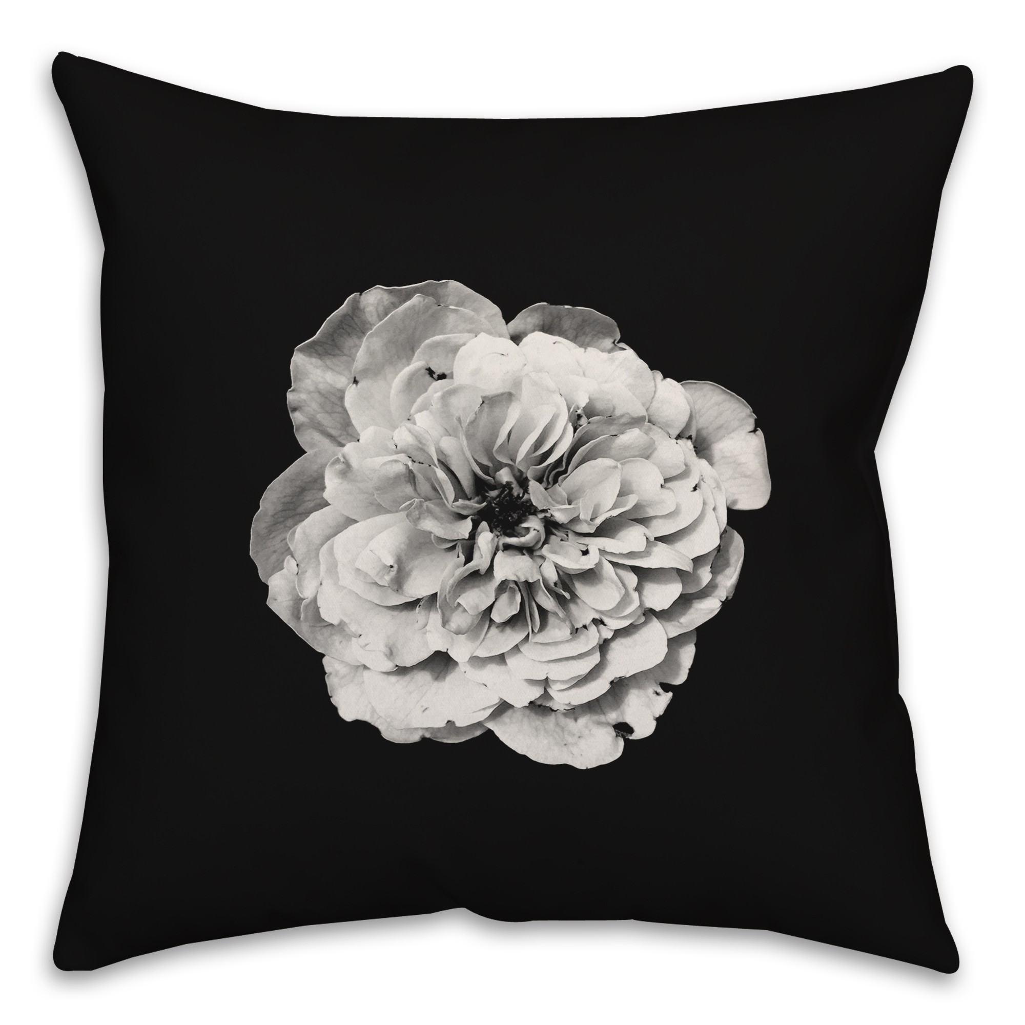 White Flower on Black Background 18x18 Spun Poly Pillow