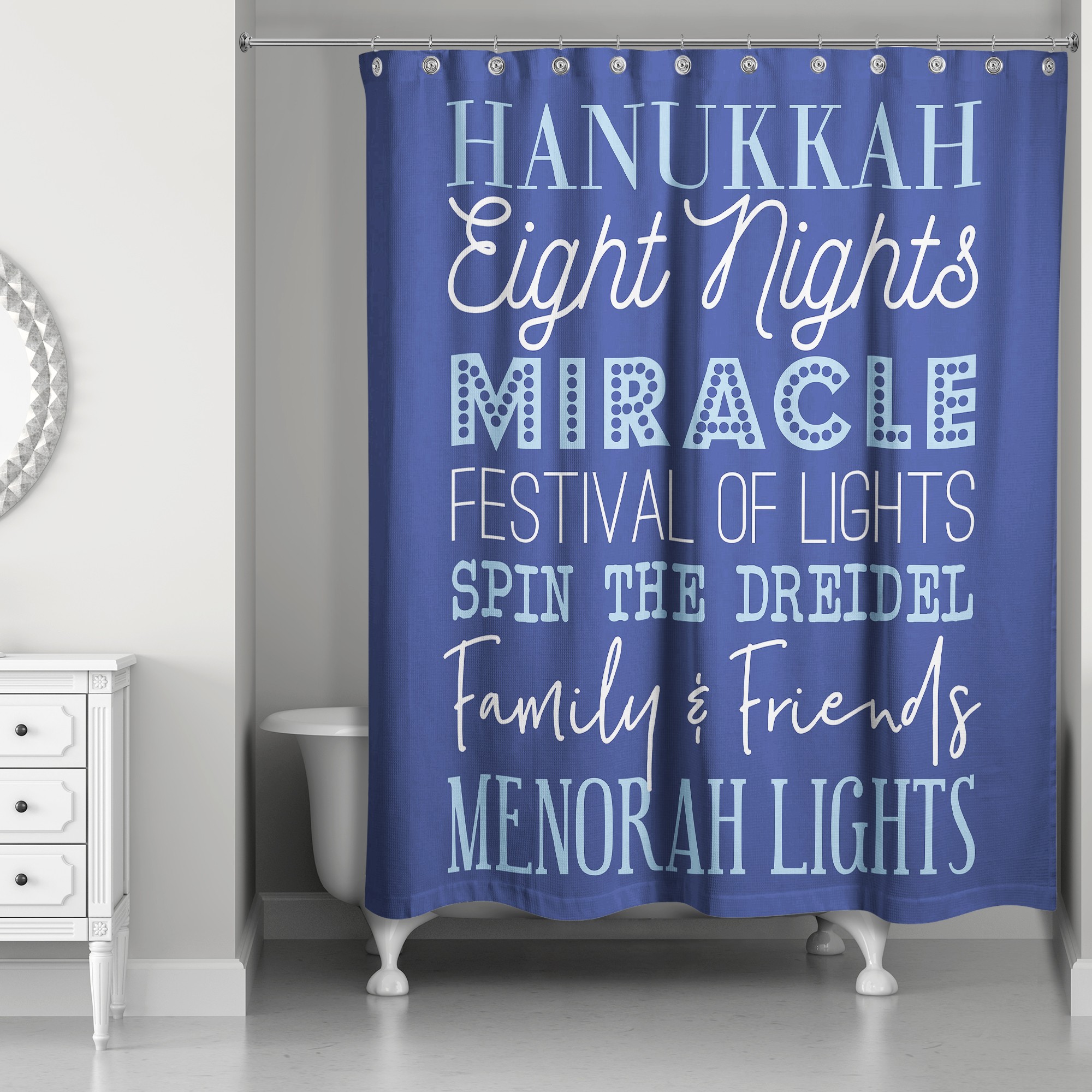 Hanukkah Words 71x74 Shower Curtain