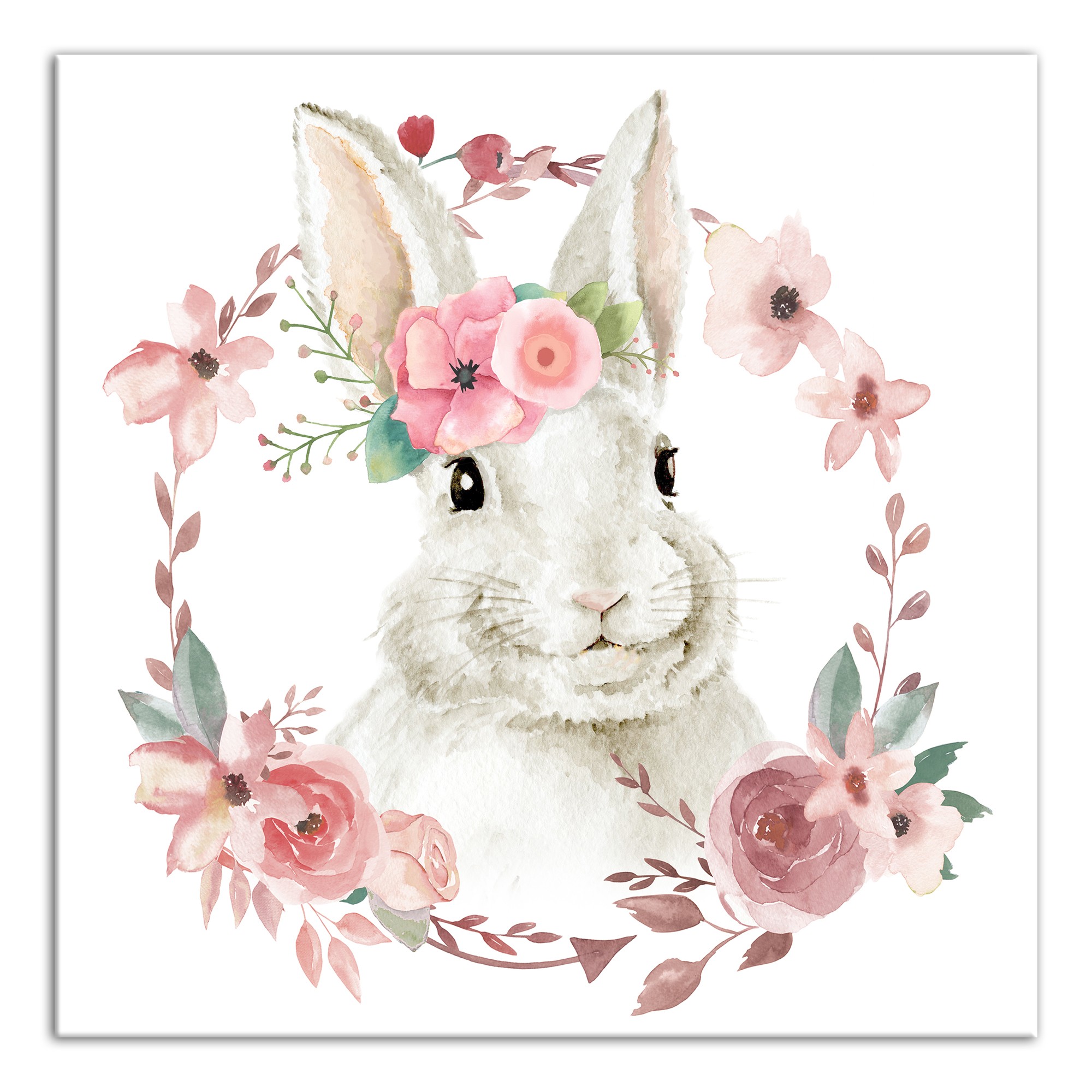 Floral Bunny 16x16 Canvas Wall Art