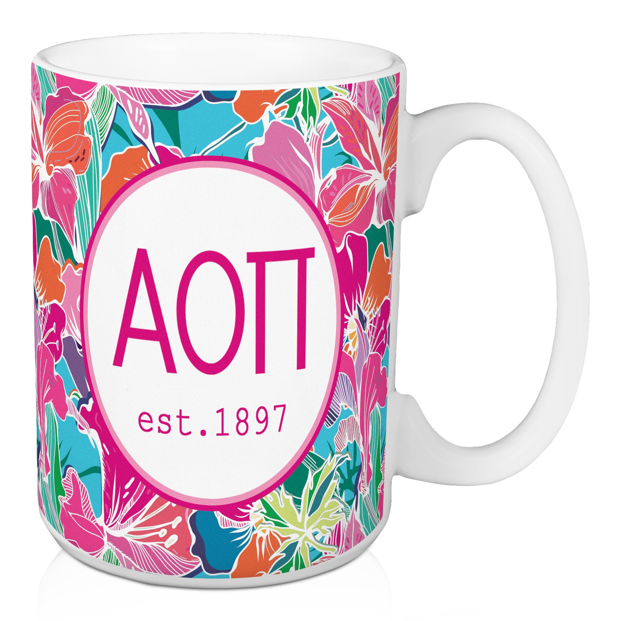 Alpha Omicron Pi Bright Florals 15 oz Mug