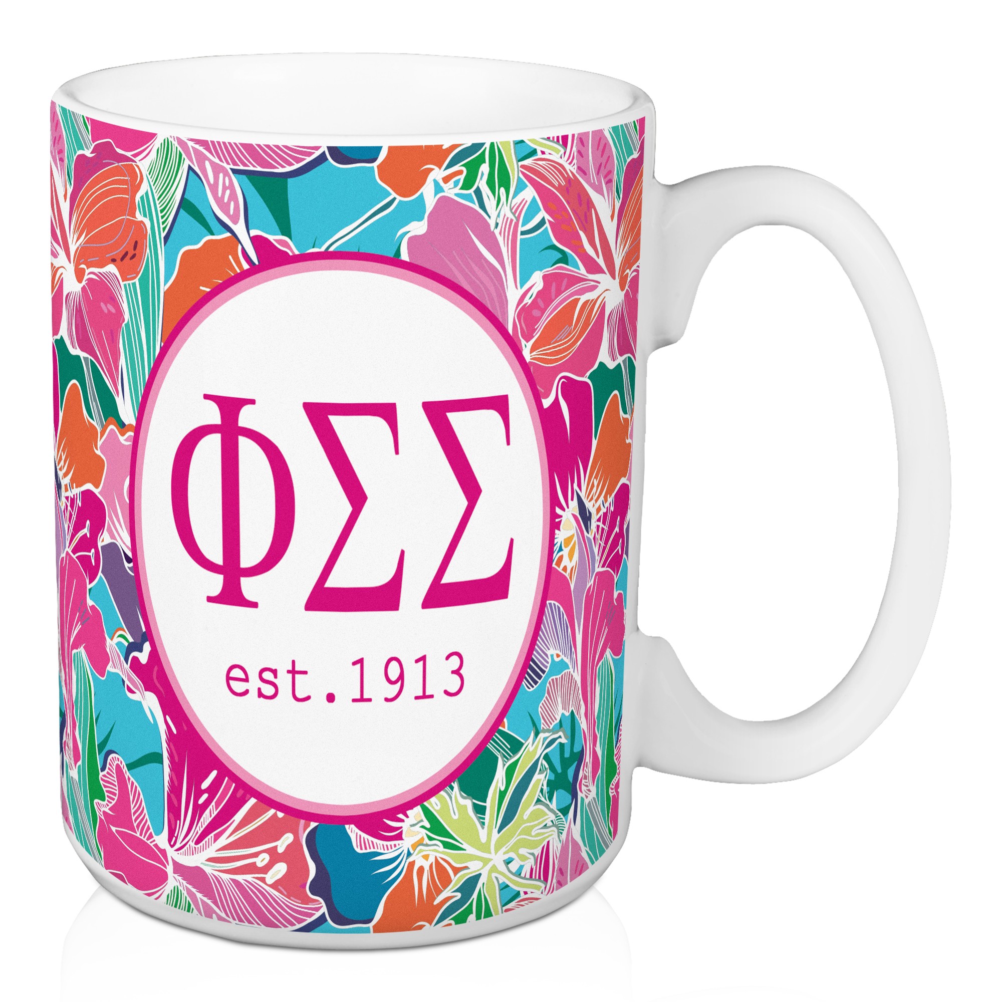 Phi Sigma Sigma Bright Florals 15 oz Mug