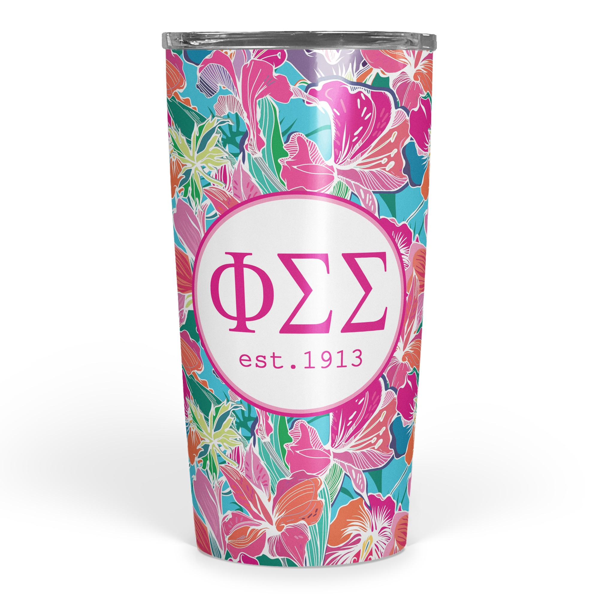 Phi Sigma Sigma Bright Florals 20 oz Tumbler