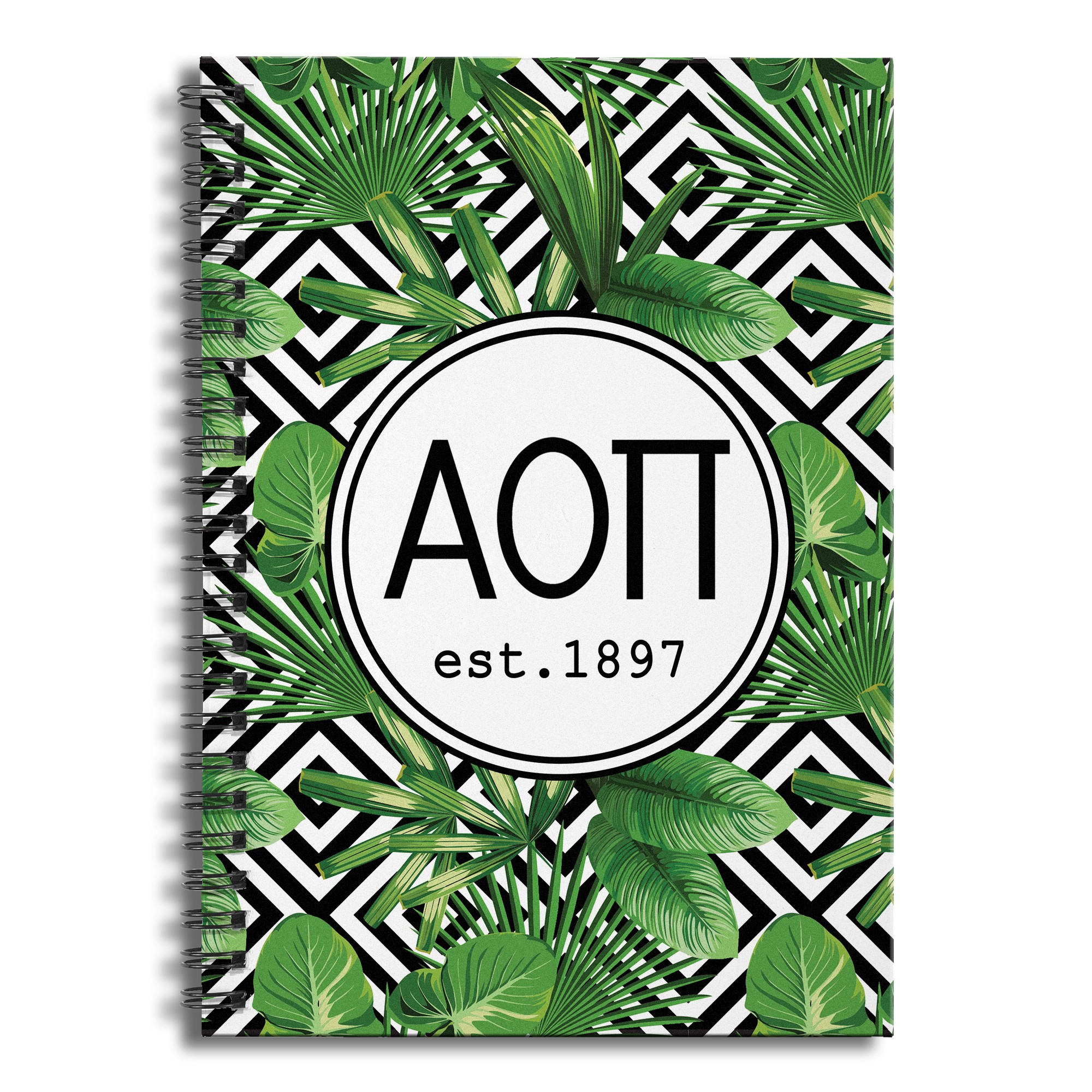 Alpha Omicron Pi Tropical Palms 6x8 Ruled Spiral Notebook