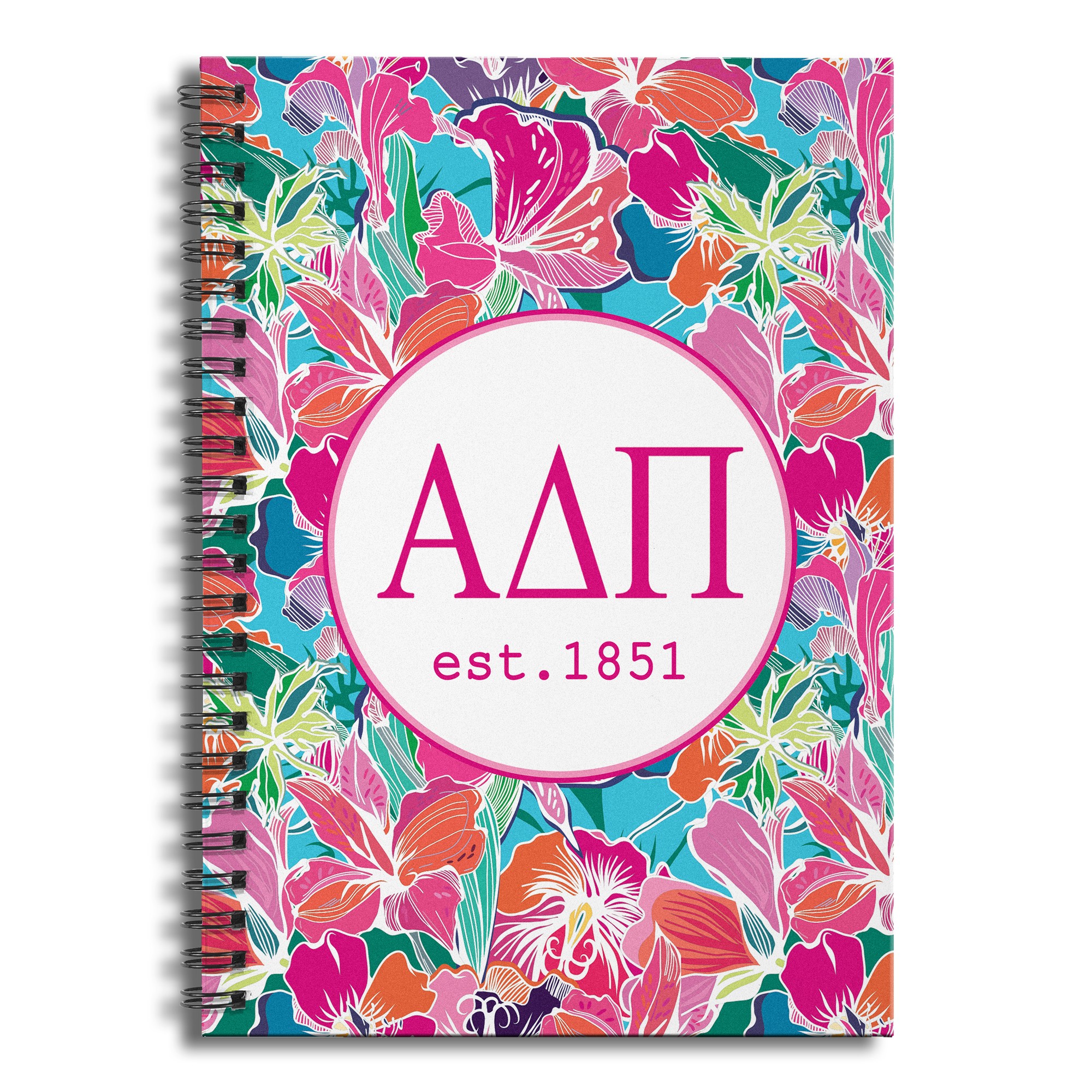 Alpha Delta Pi Bright Florals 6x8 Ruled Spiral Notebook