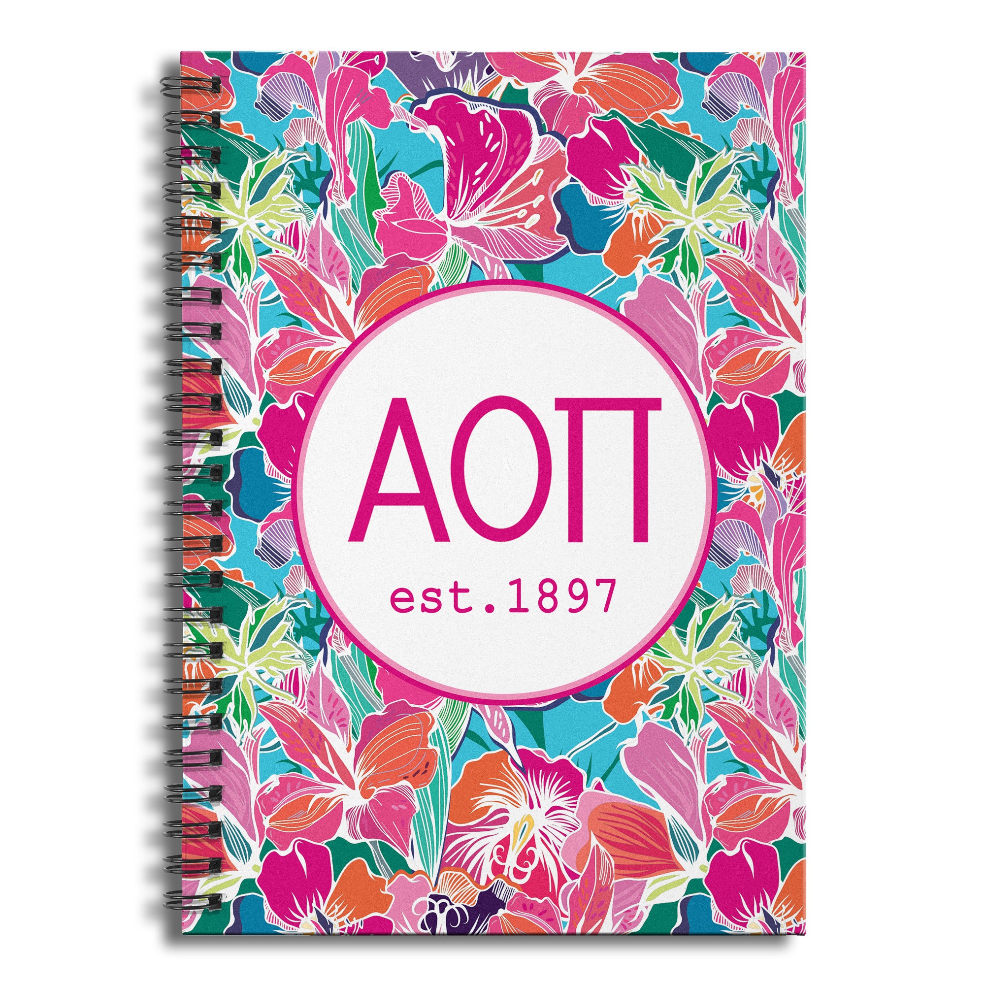 Alpha Omicron Pi Bright Florals 6x8 Ruled Spiral Notebook