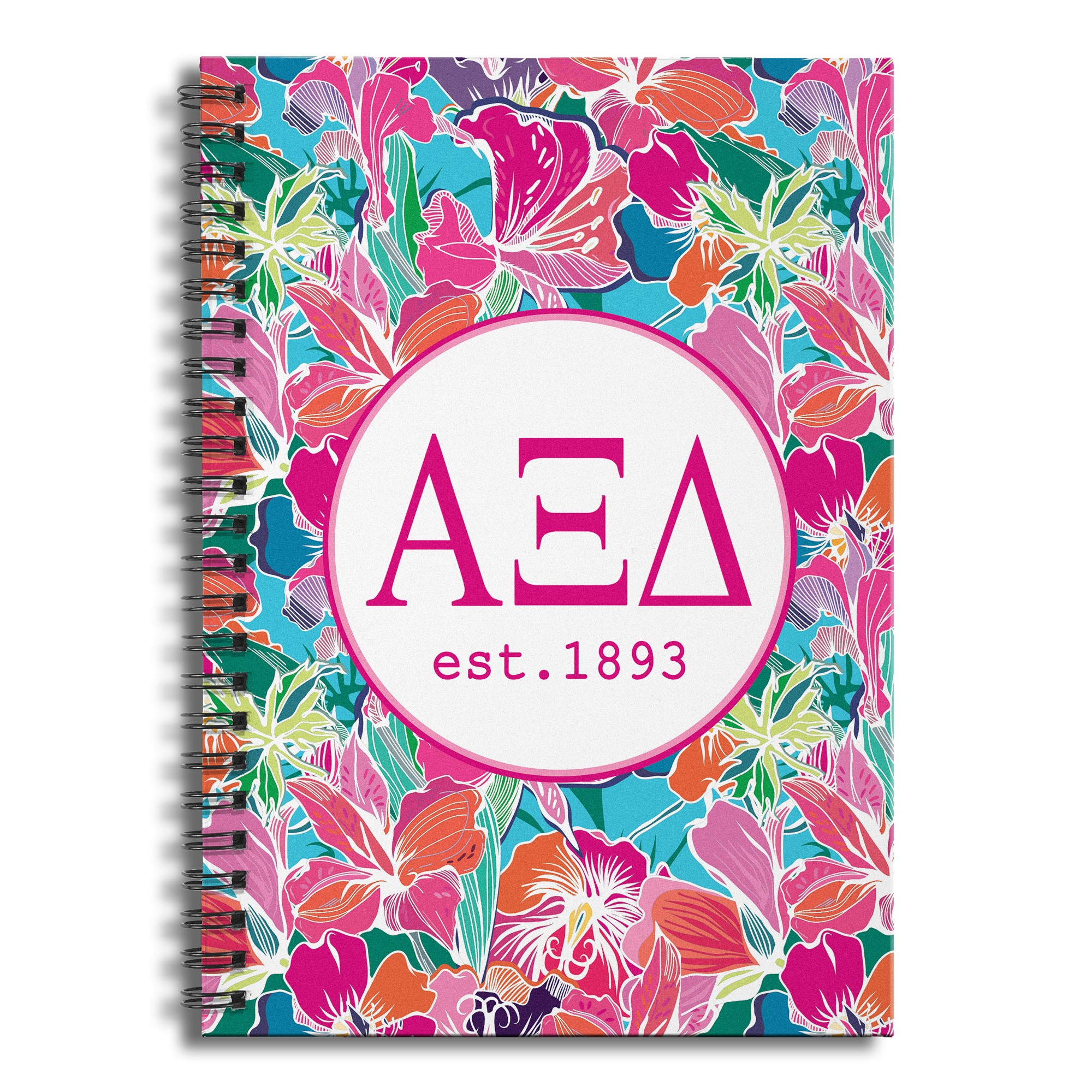 Alpha Xi Delta Bright Florals 6x8 Ruled Spiral Notebook