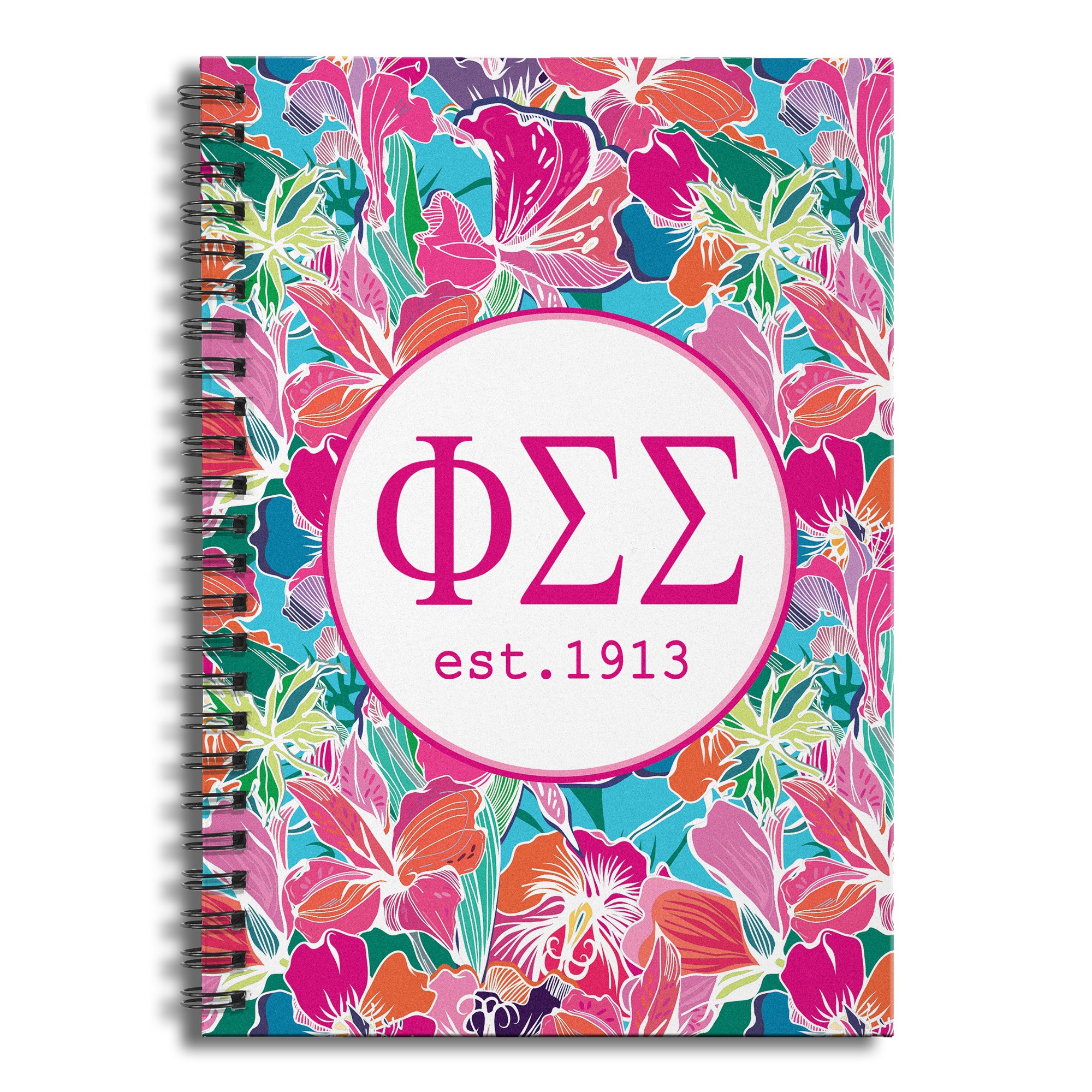 Phi Sigma Sigma Bright Florals 6x8 Ruled Spiral Notebook