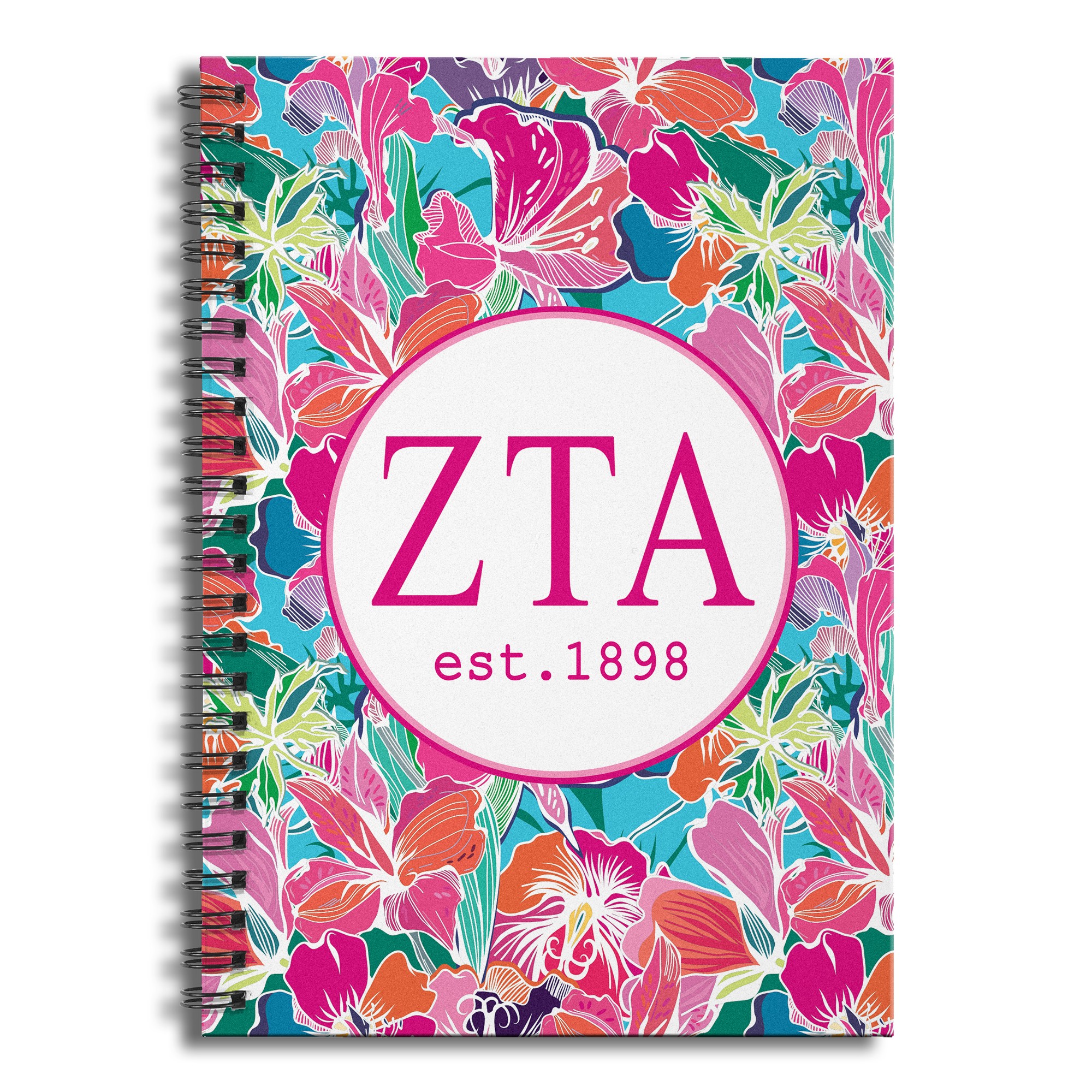 Zeta Tau Alpha Bright Florals 6x8 Ruled Spiral Notebook