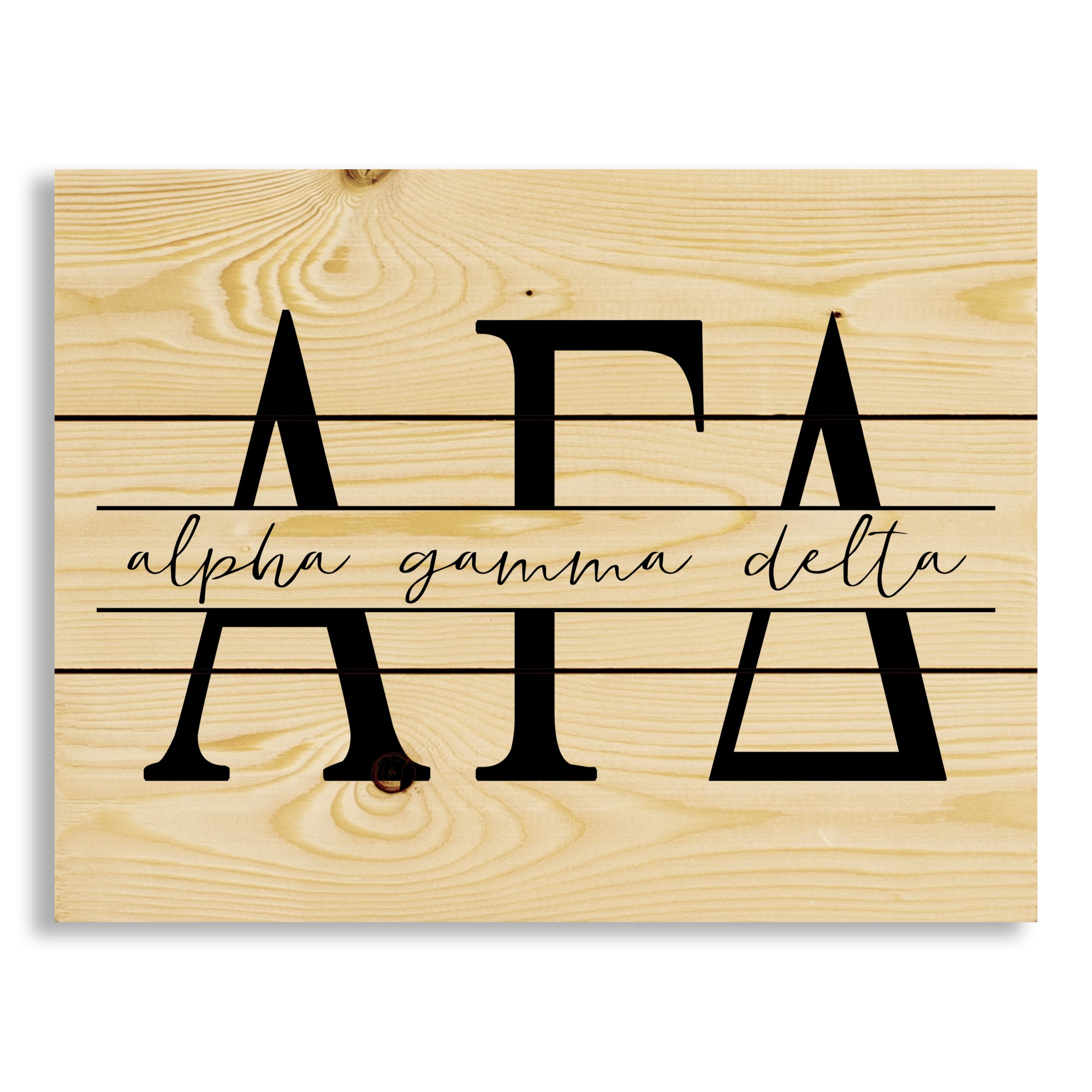 Alpha Gamma Delta Script 14x10.5 Pallet Wood Art