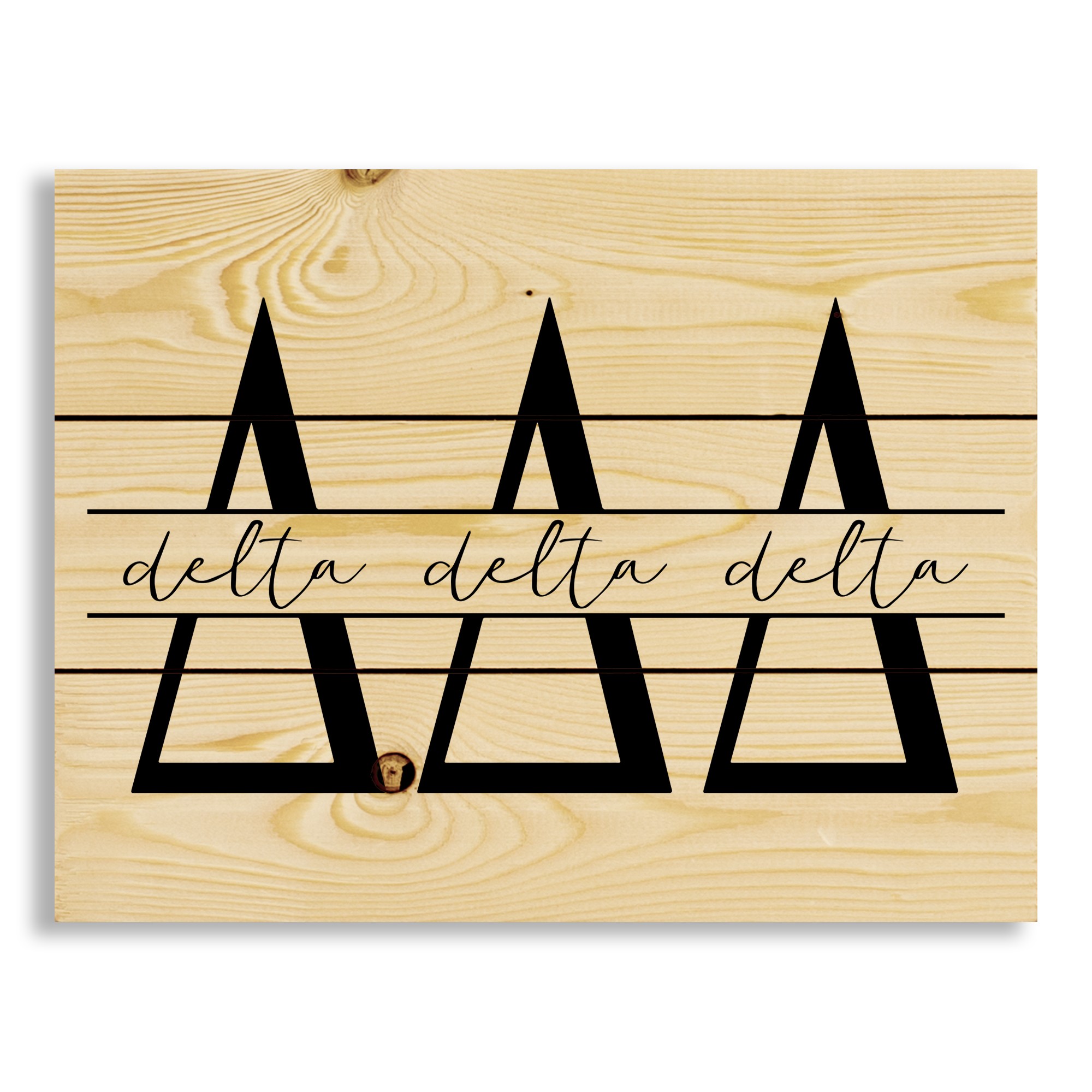Delta Delta Delta Script 14x10.5 Pallet Wood Art