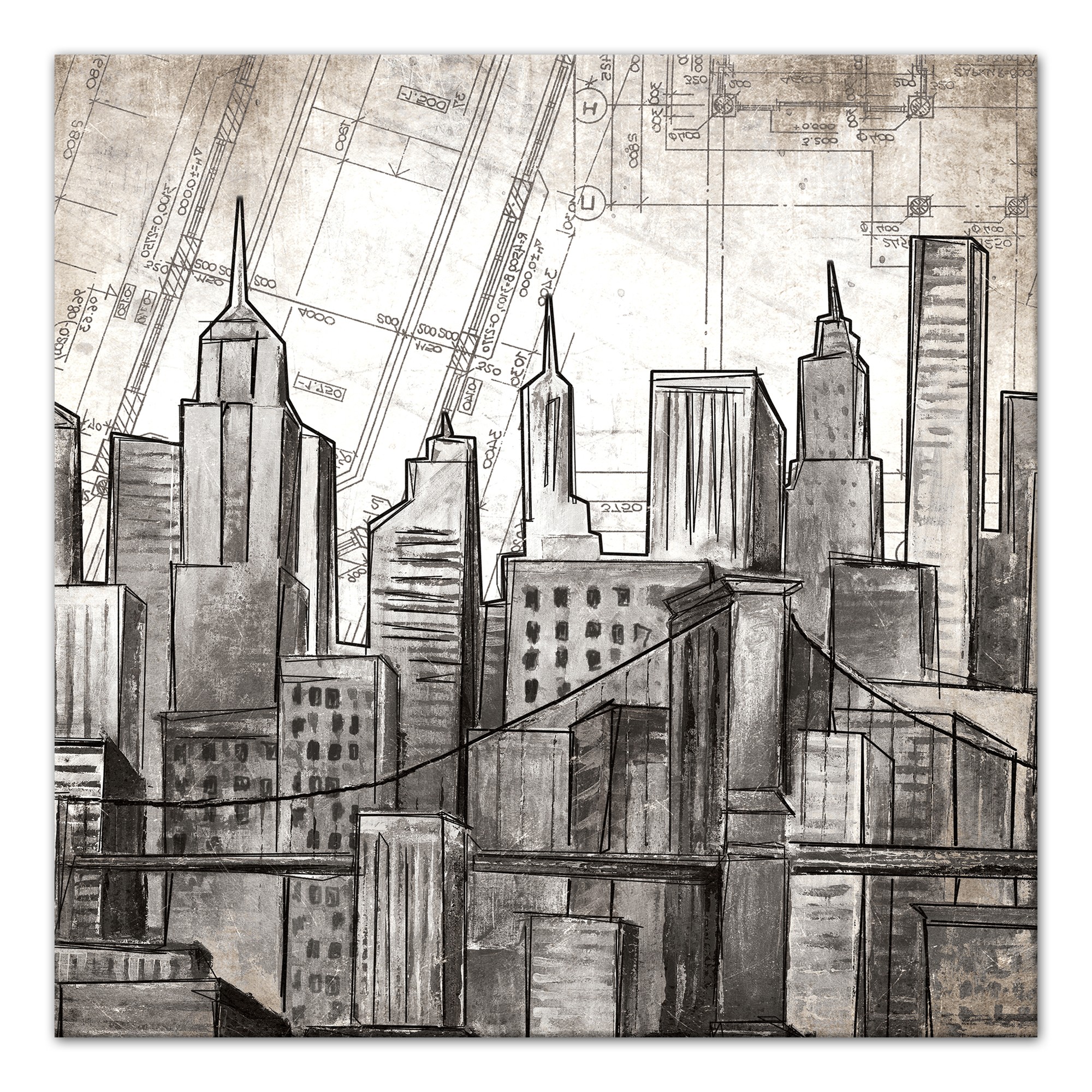 Sketch City Skyline 30x30 Canvas Wall Art