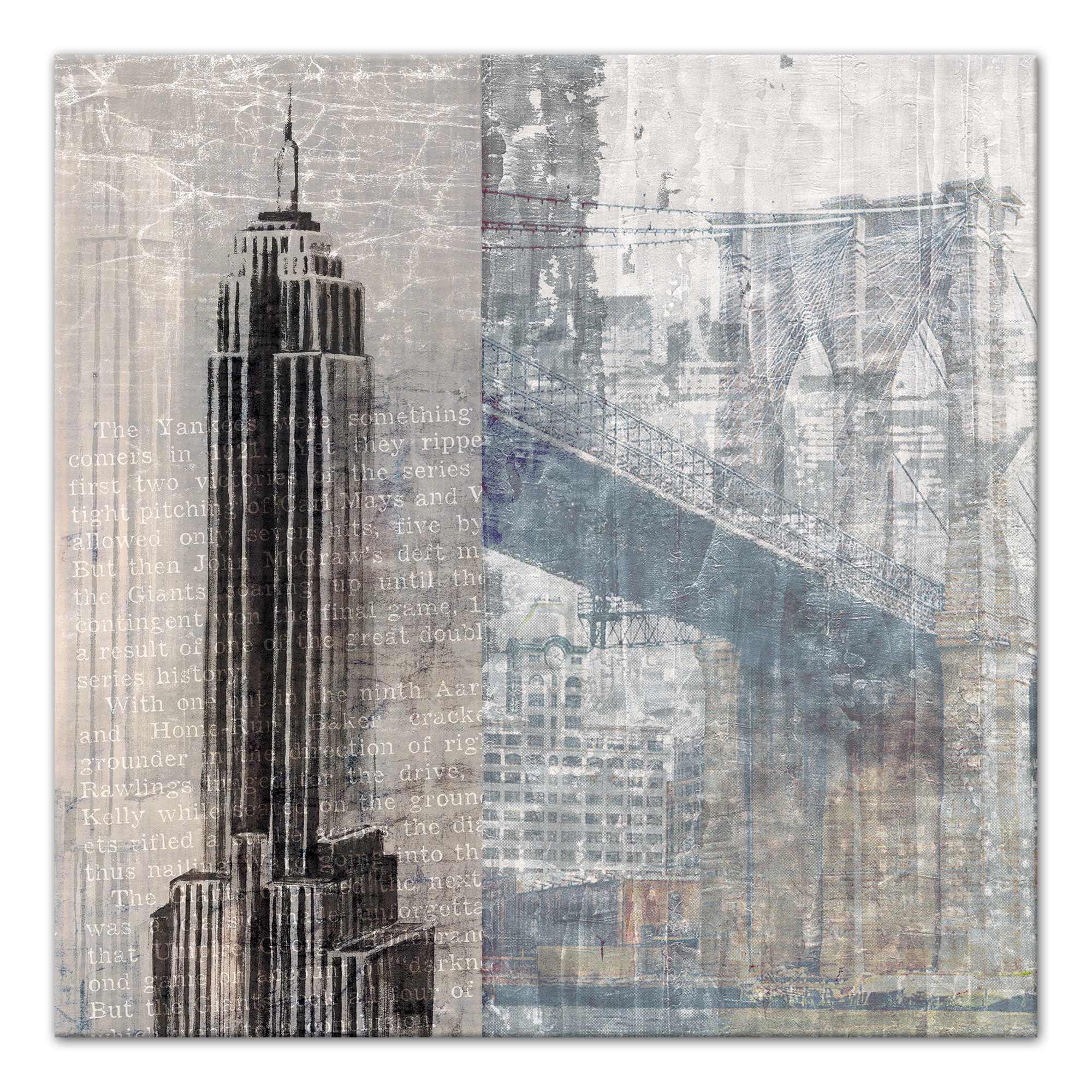 New York Landmarks on Distressed Background 24x24 Canvas Wall Art