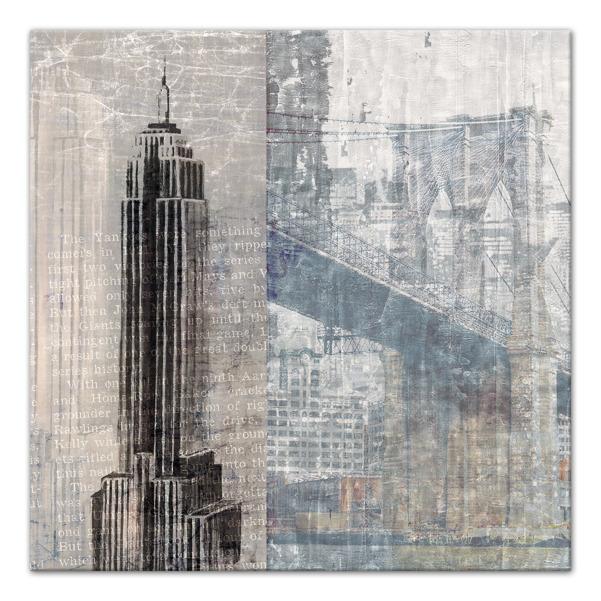New York Landmarks on Distressed Background 36x36 Canvas Wall Art
