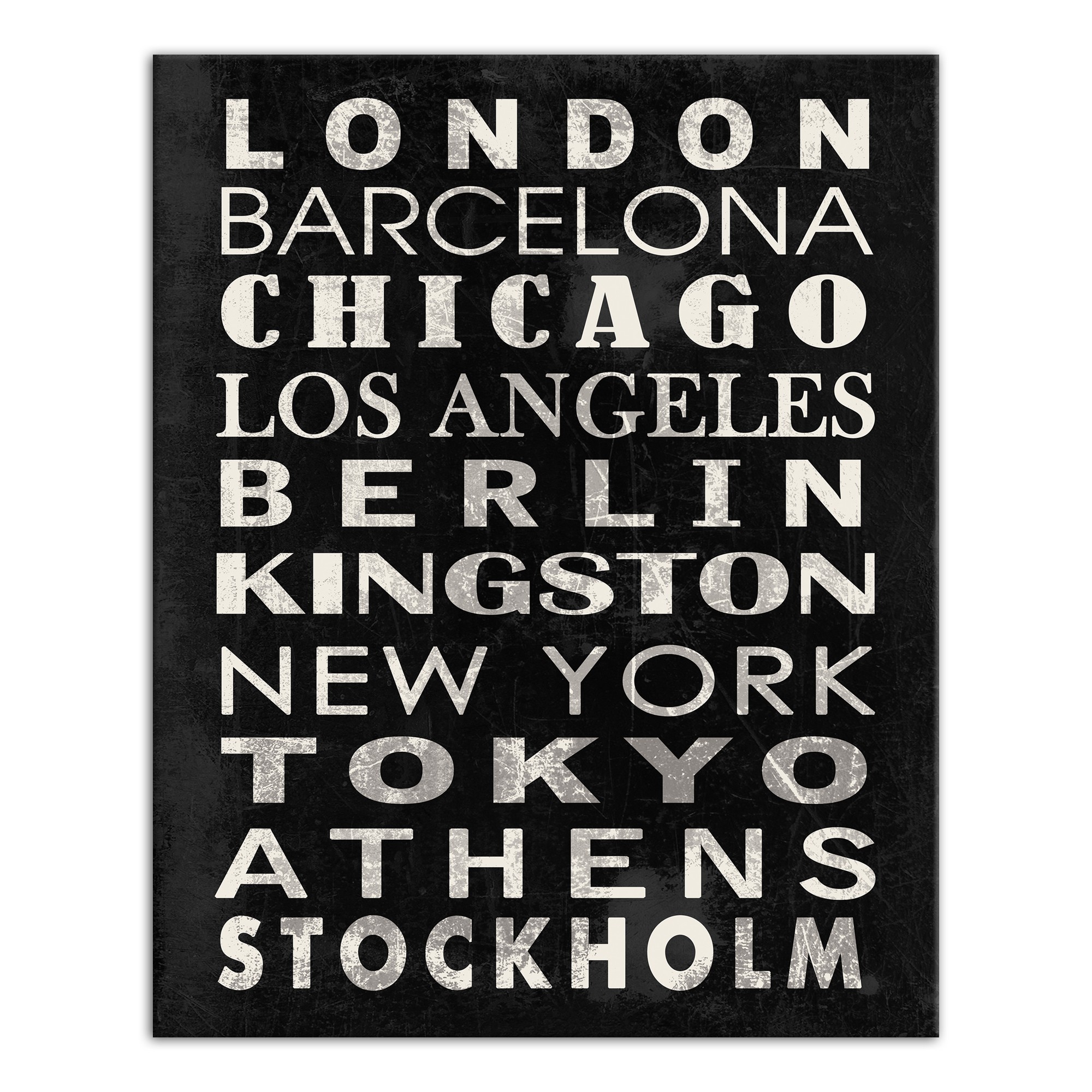 Major City Names 24x30 Canvas Wall Art