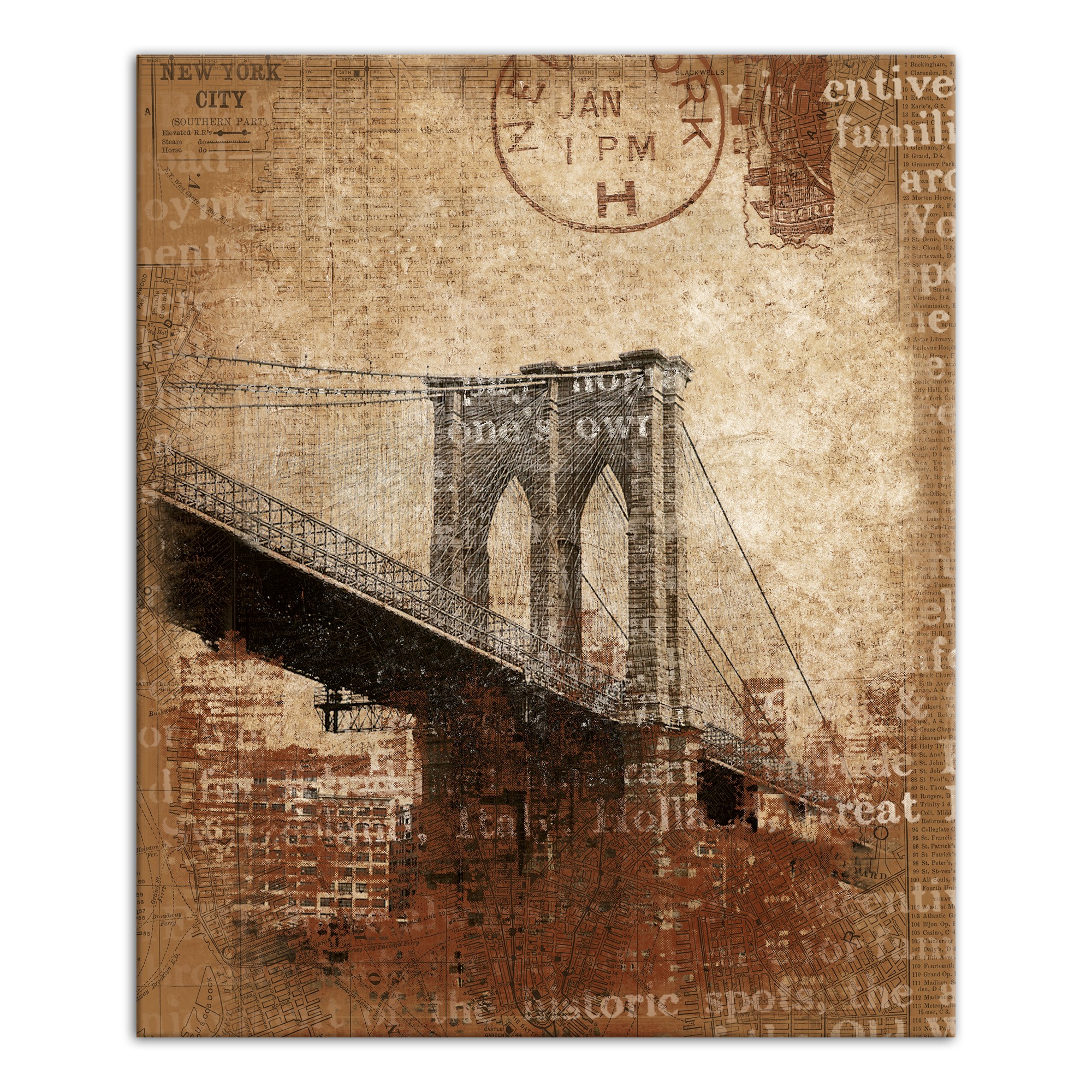 Brooklyn Bridge Distressed 20x24 Canvas Wall Art