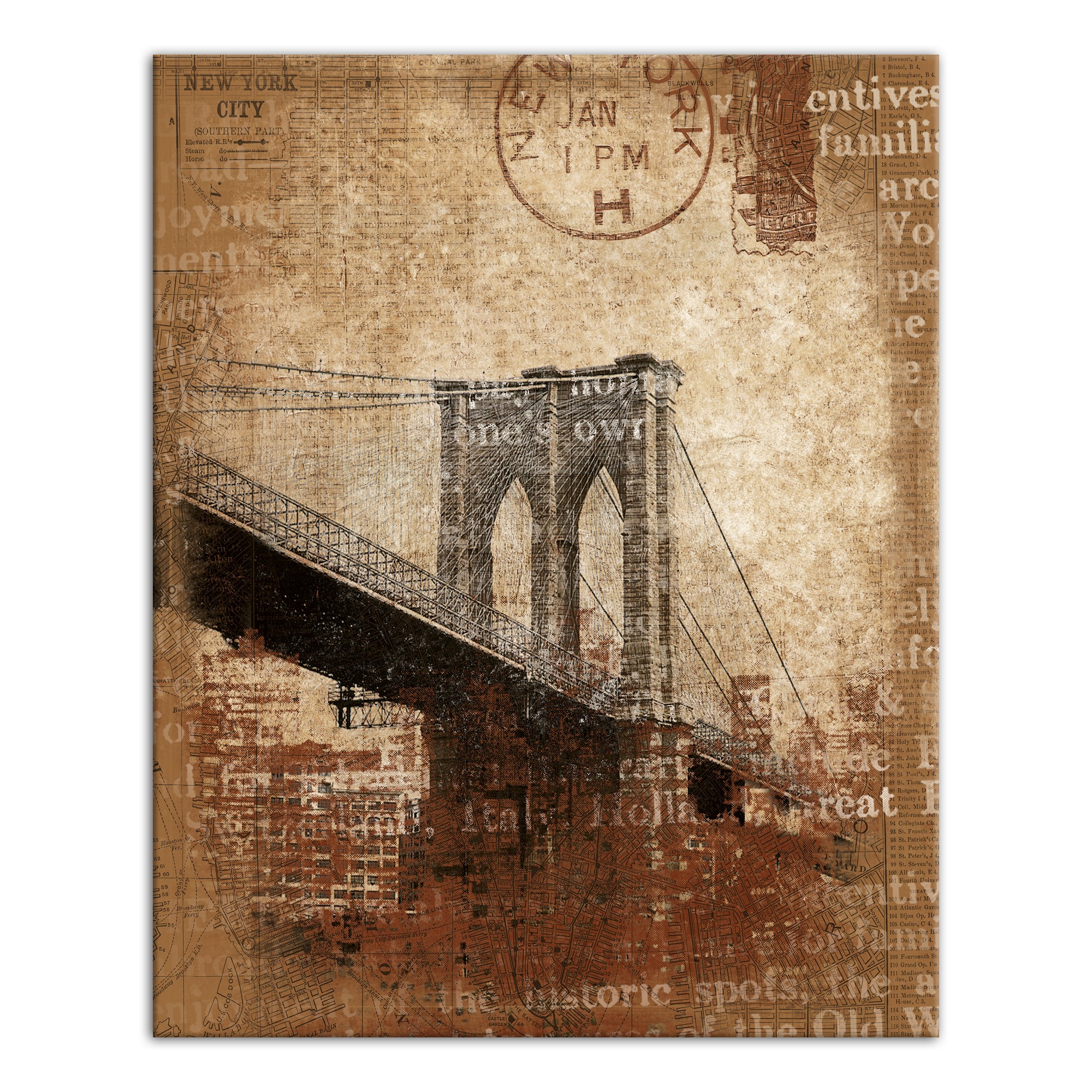 Brooklyn Bridge Distressed 24x30 Canvas Wall Art