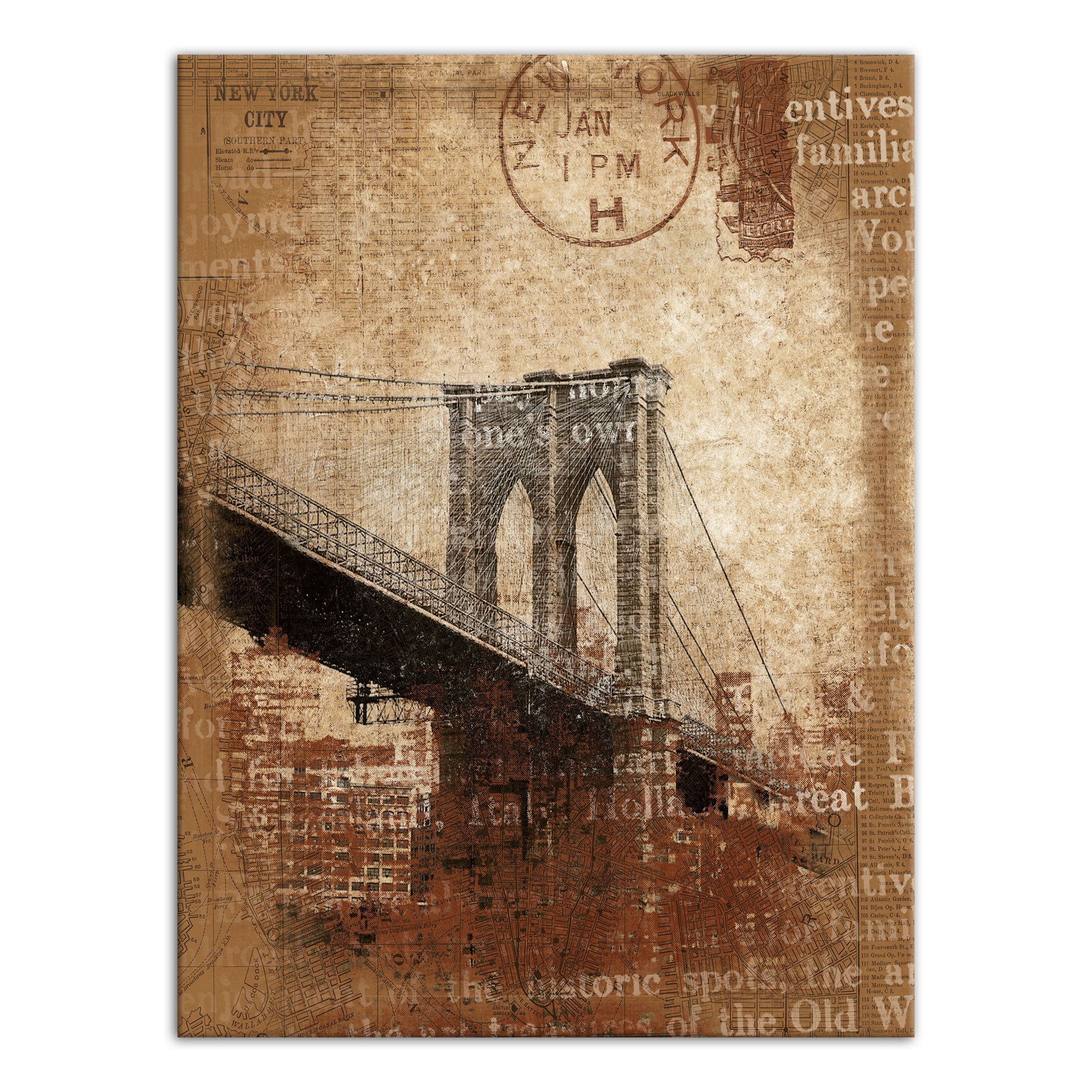 Brooklyn Bridge Distressed 30x40 Canvas Wall Art